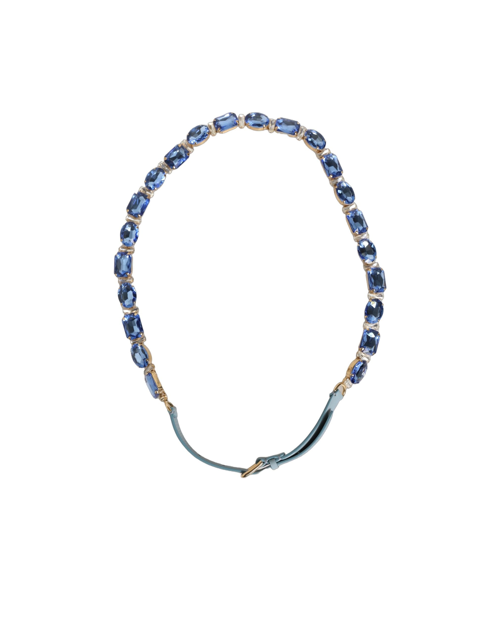 Dolce & Gabbana Blue Leather Crystal Chain Embellished Belt Dolce & Gabbana