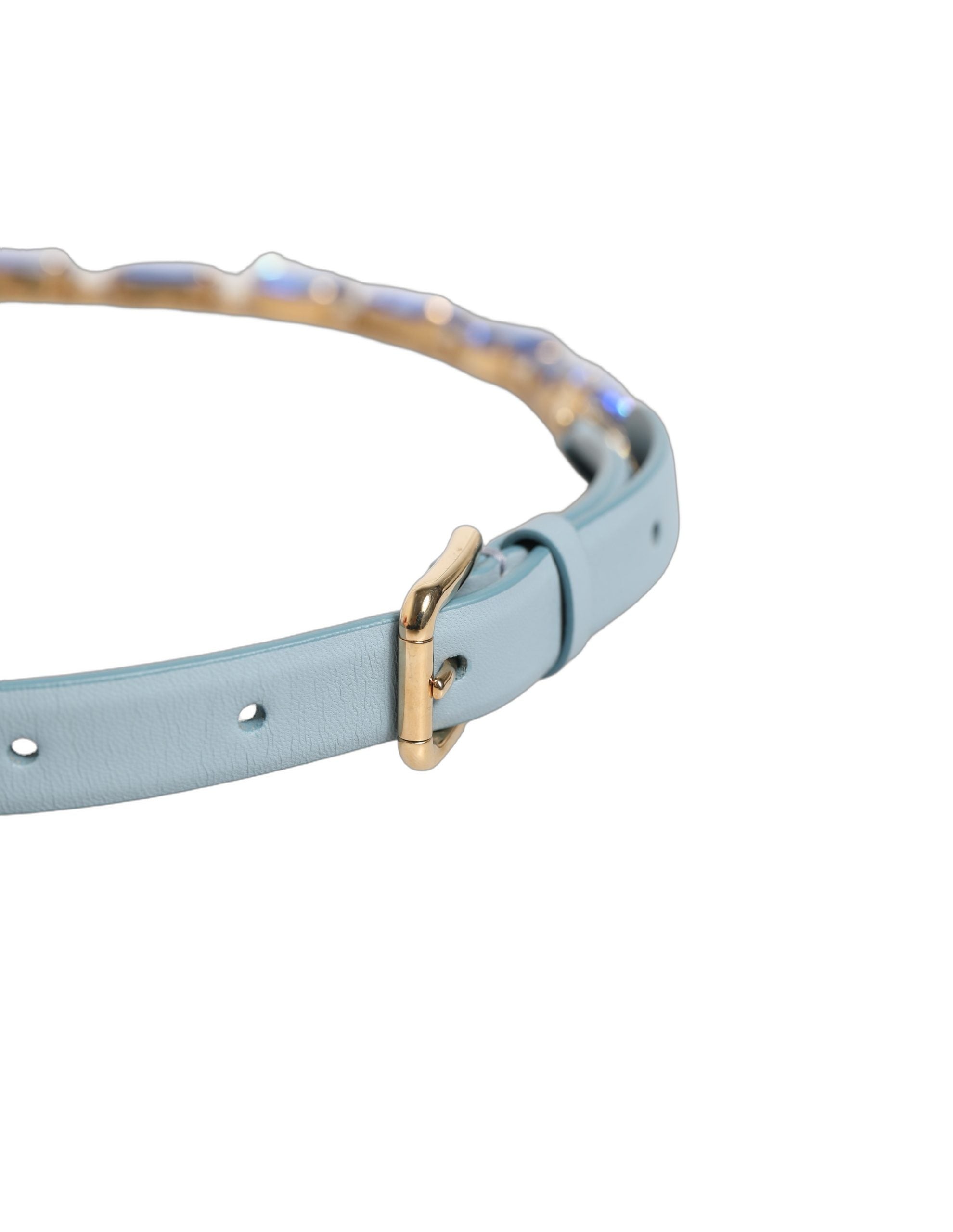 Dolce & Gabbana Blue Leather Crystal Chain Embellished Belt Dolce & Gabbana
