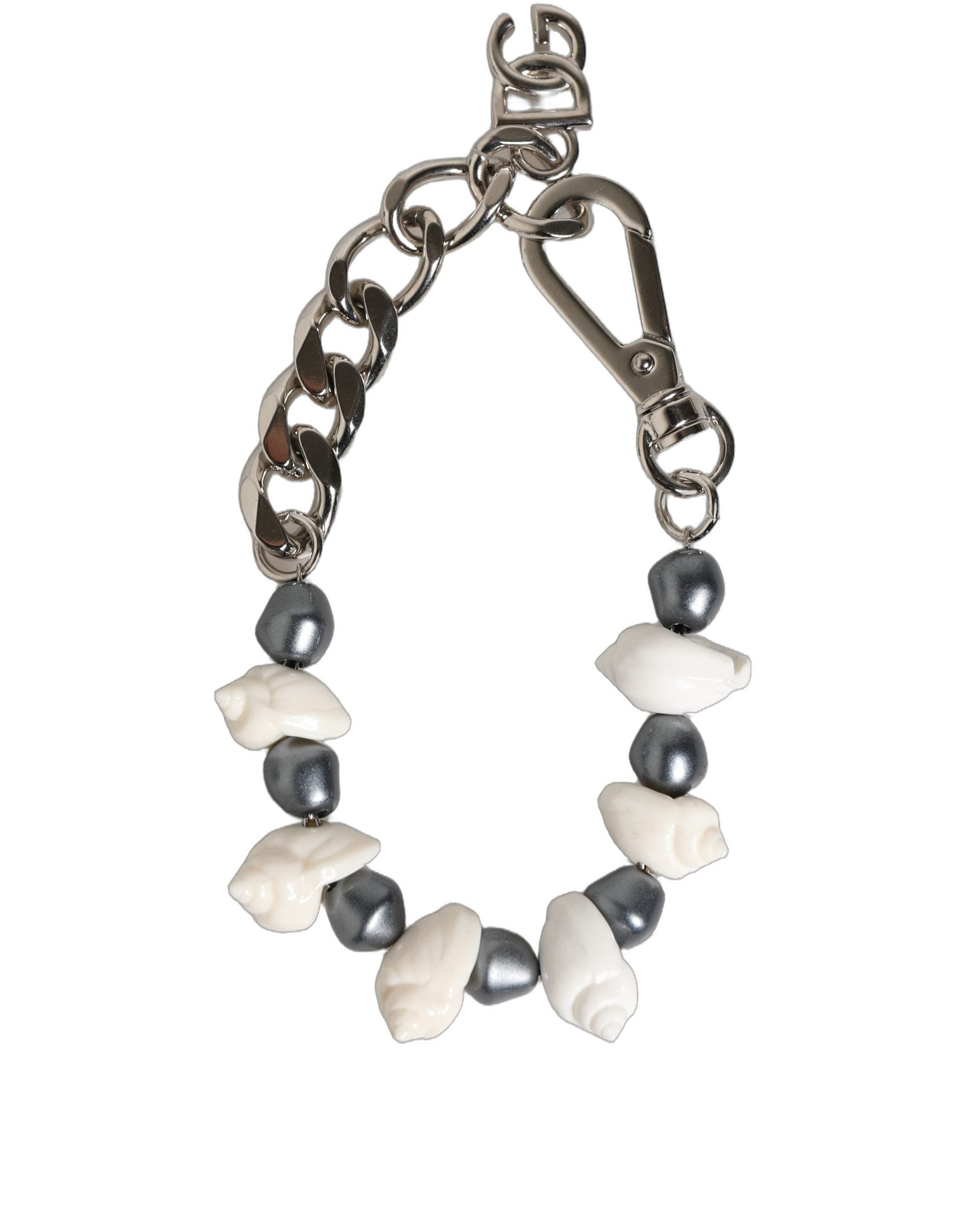 Dolce & Gabbana Silver Tone Brass Beaded Shell DG Logo Pendant Bracelet Dolce & Gabbana