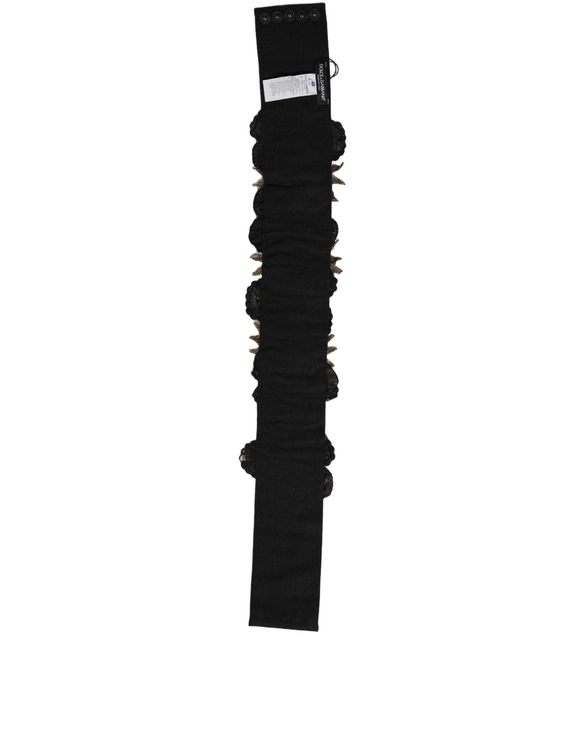 Dolce & Gabbana Black Gold Tone Crystal Brass Flower Brooches Belt Dolce & Gabbana