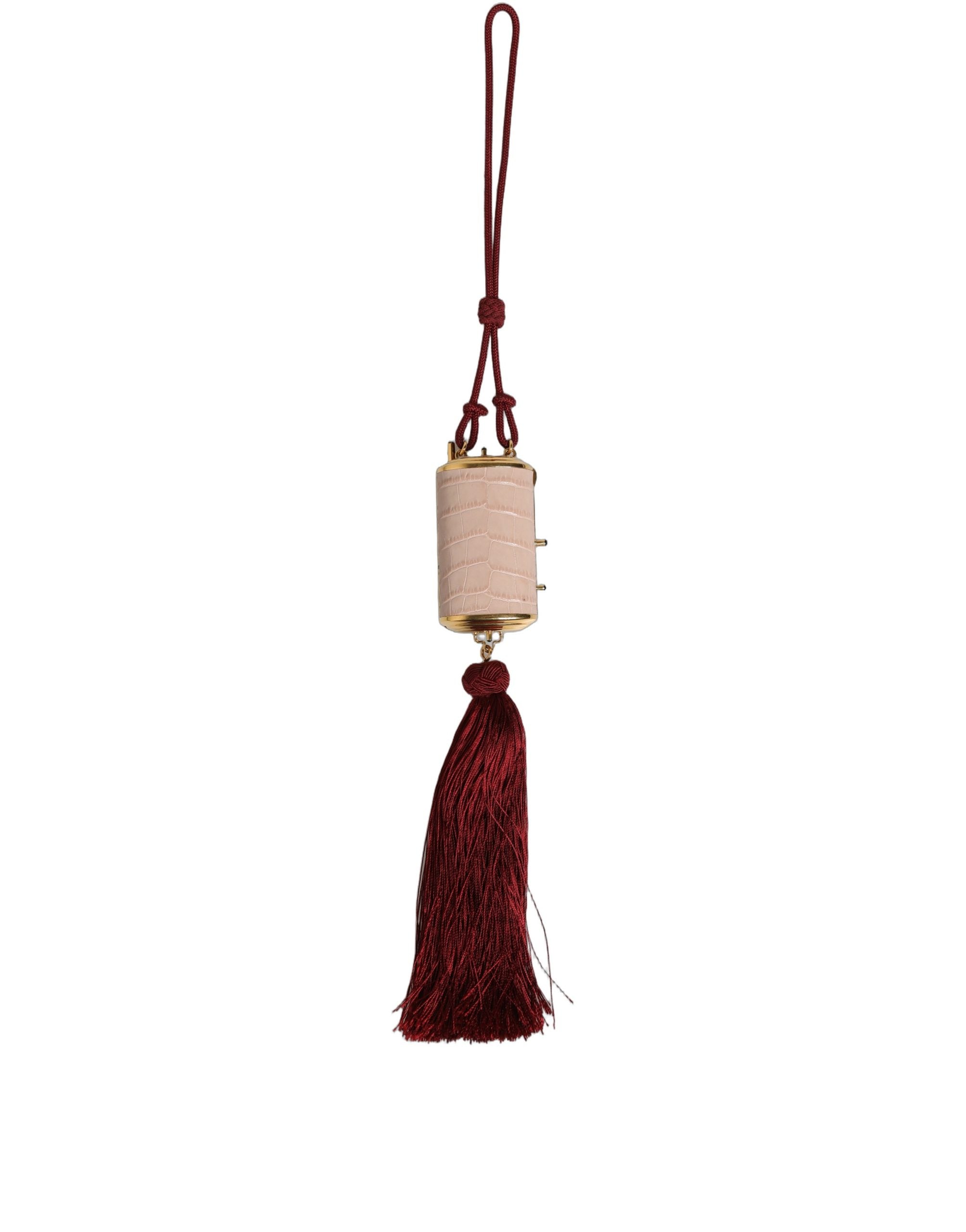Dolce & Gabbana Pink Exotic Leather Mini Mirror Tassel Makeup Bag Dolce & Gabbana