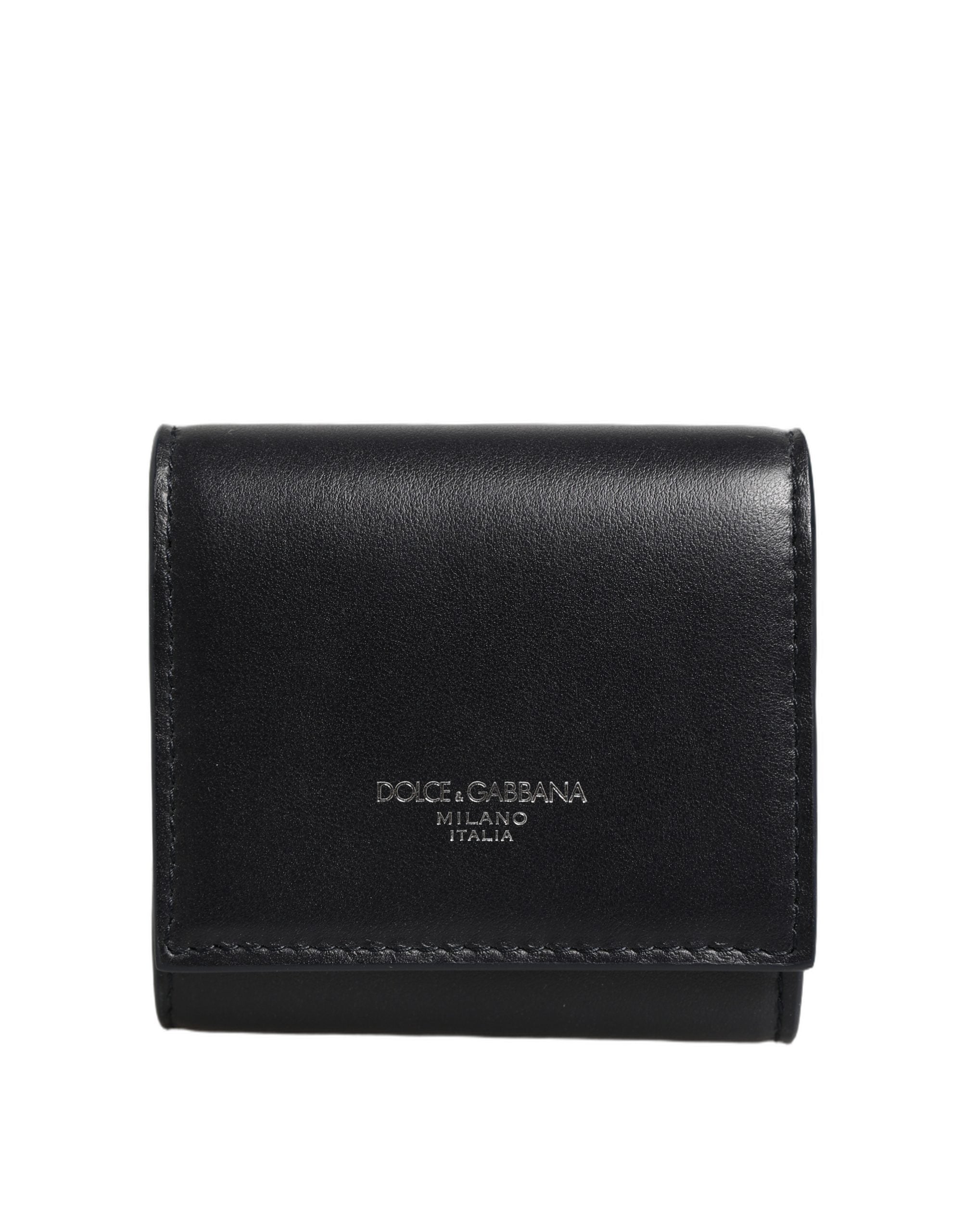 Dolce & Gabbana Black Calfskin Leather Logo Print Bifold CoinPurse Wallet Dolce & Gabbana