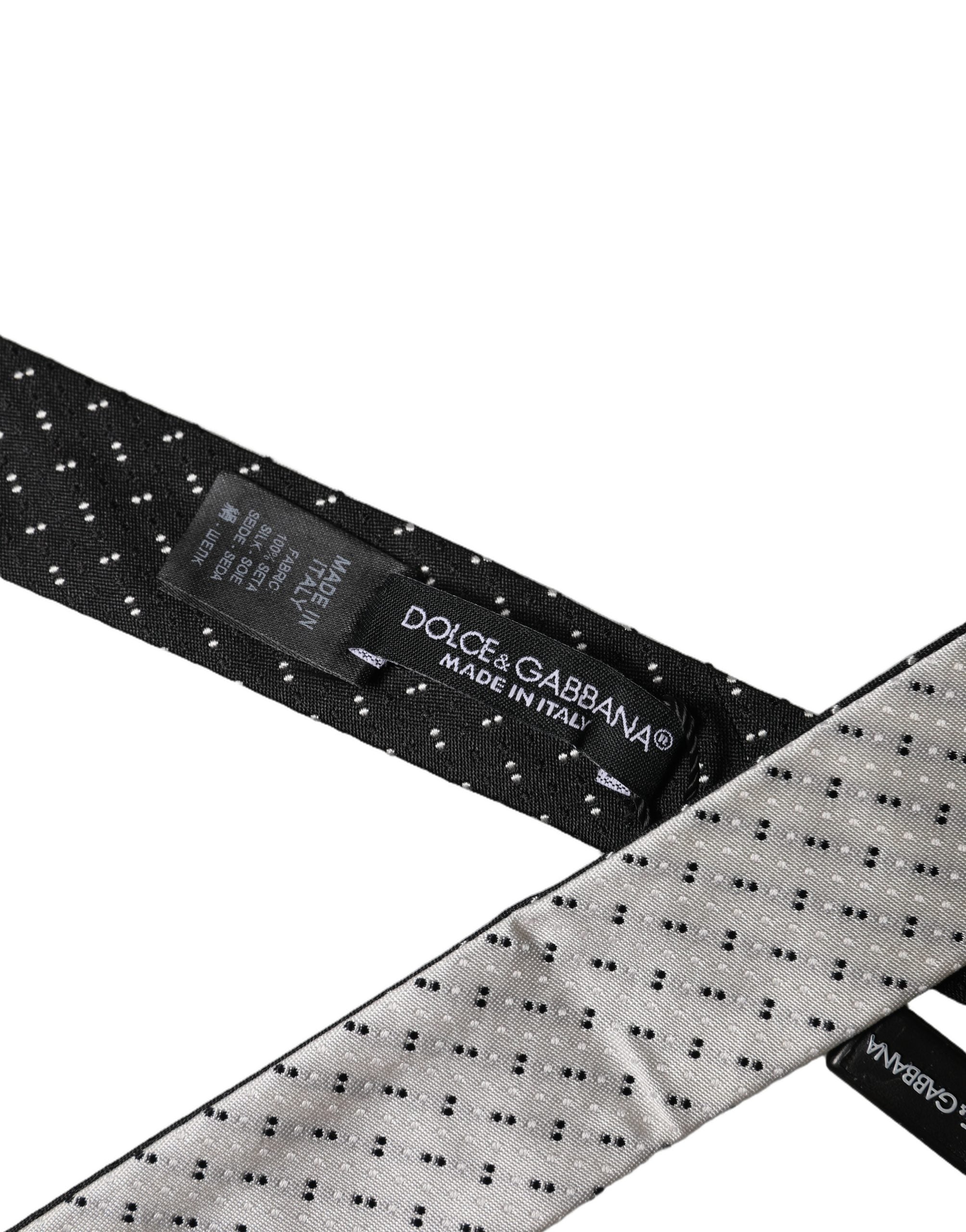 Dolce & Gabbana White Black Patterned Silk Adjustable Men Necktie Tie Dolce & Gabbana