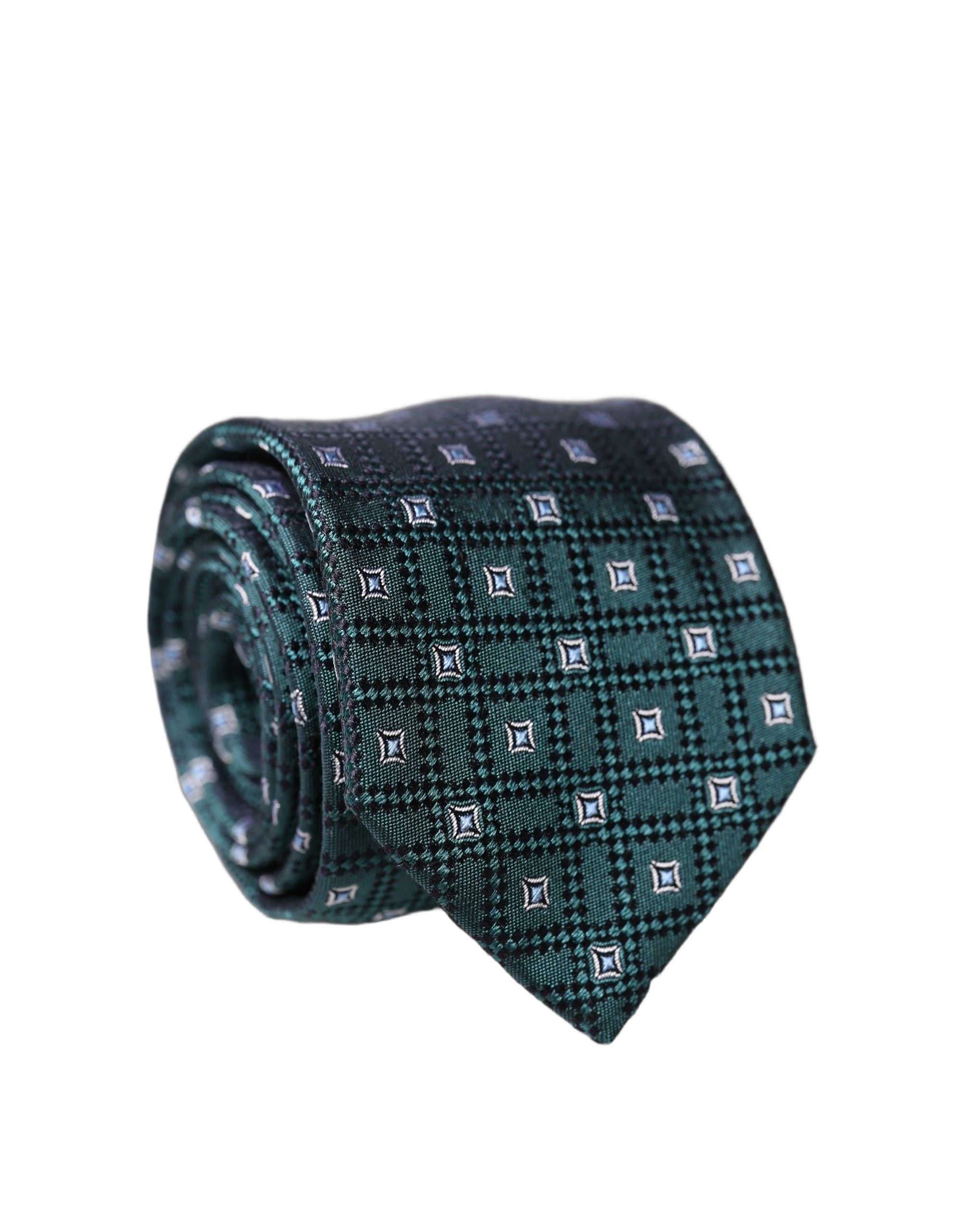 Dolce & Gabbana Dark Green Patterned Silk Adjustable Men Necktie Tie Dolce & Gabbana