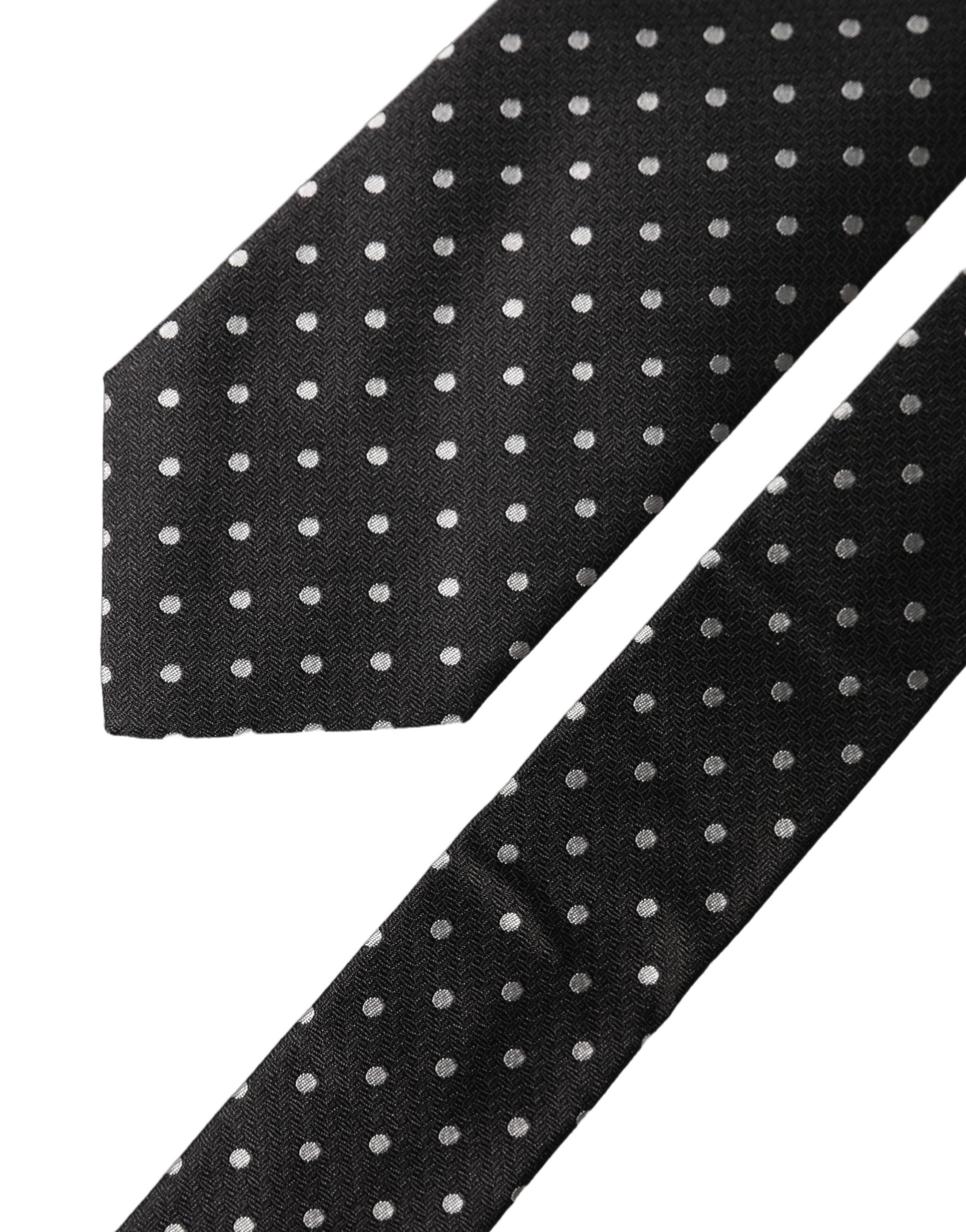 Dolce & Gabbana Black White Polka Dots Silk Adjustable Men Necktie Tie Dolce & Gabbana