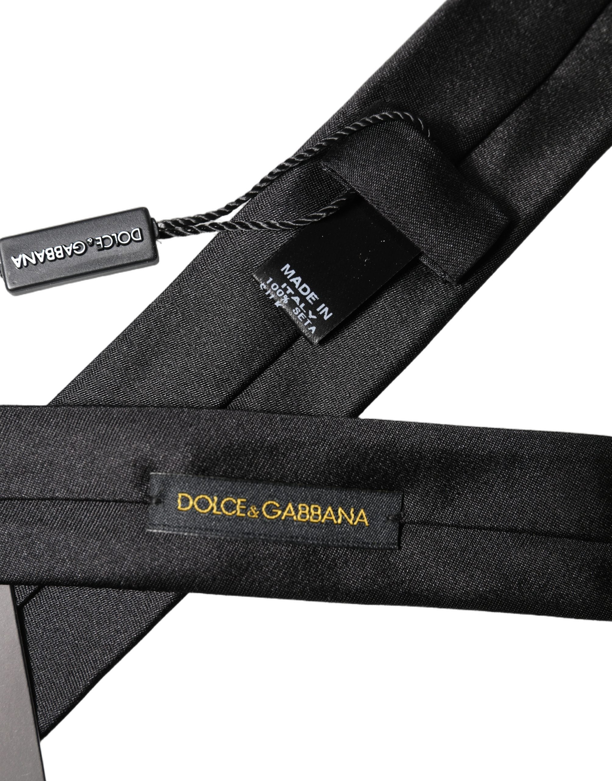 Dolce & Gabbana Black D&G Embroidery Silk Adjustable Men Necktie Tie Dolce & Gabbana