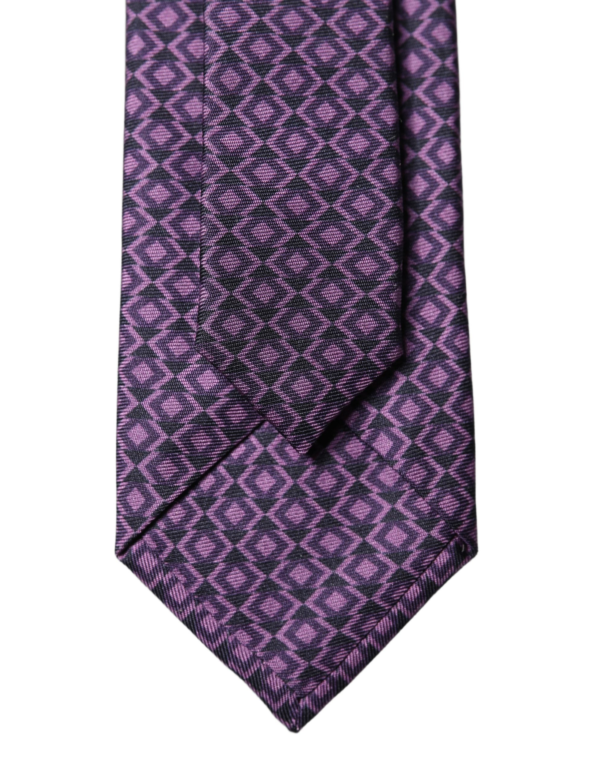 Dolce & Gabbana Purple Patterned 100% Silk Adjustable Men Necktie Tie Dolce & Gabbana
