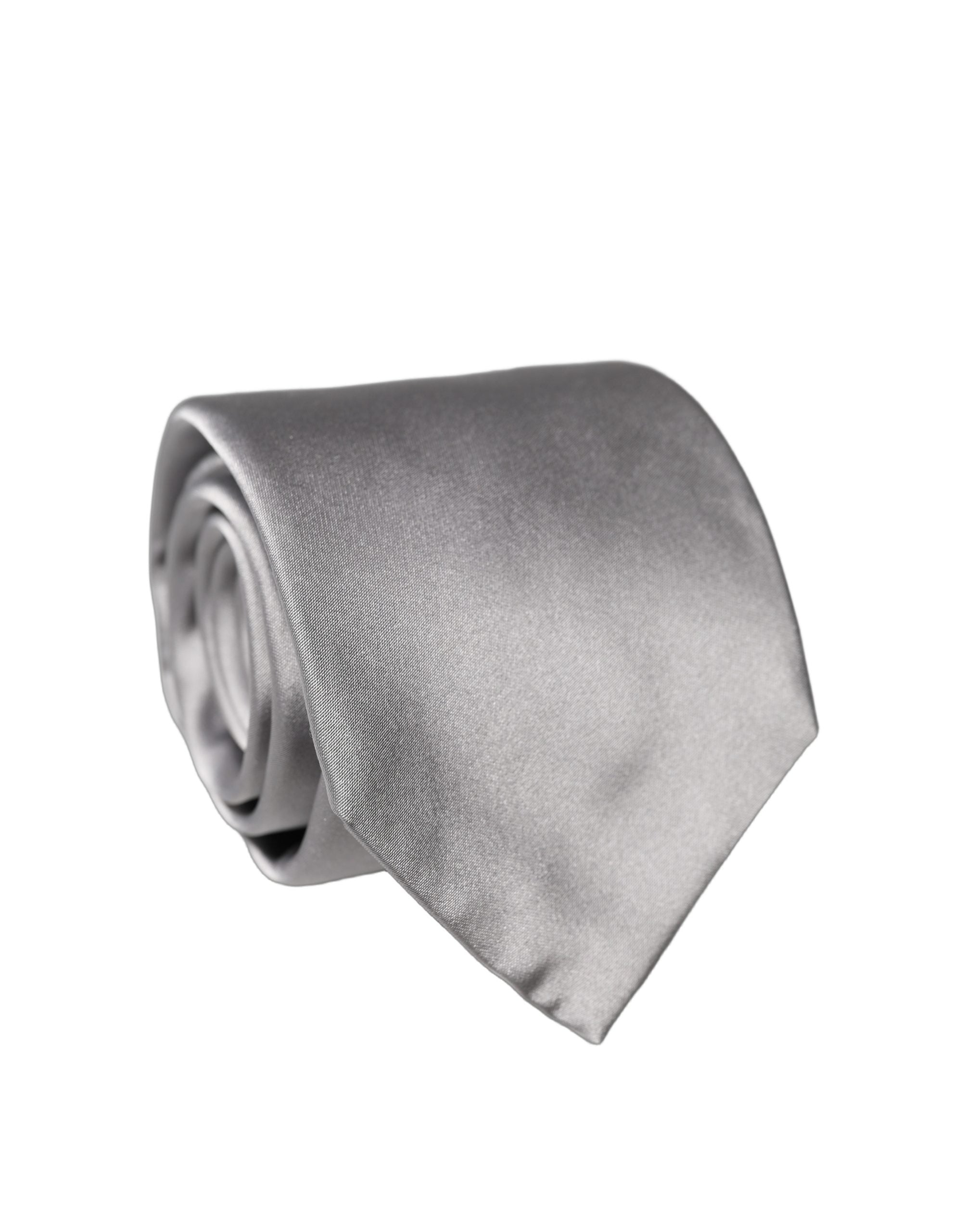Dolce & Gabbana Gray Satin 100% Silk Adjustable Men Tied Necktie Tie Dolce & Gabbana
