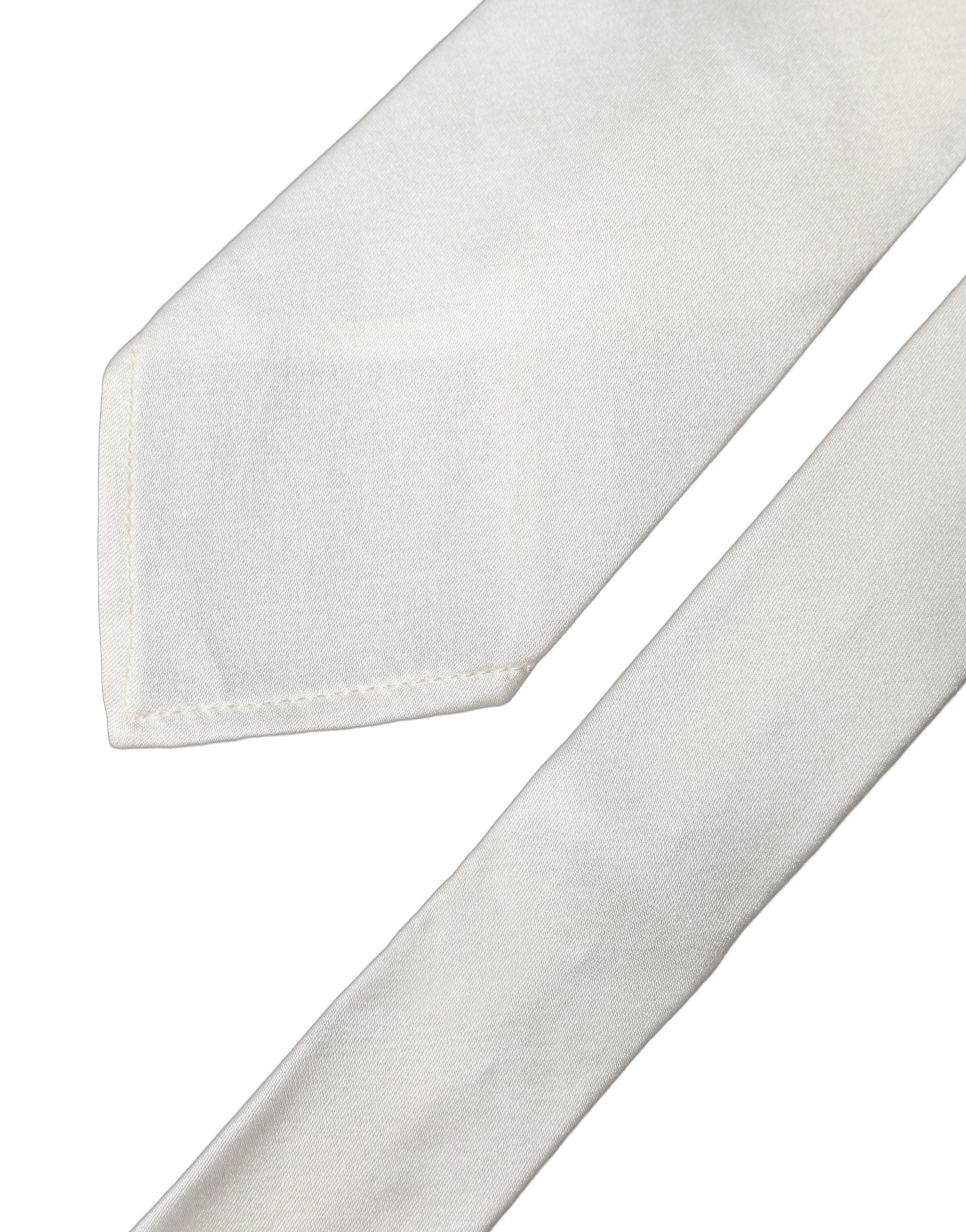 Dolce & Gabbana White Solid Silk Blend Adjustable Men Tied Necktie Tie Dolce & Gabbana