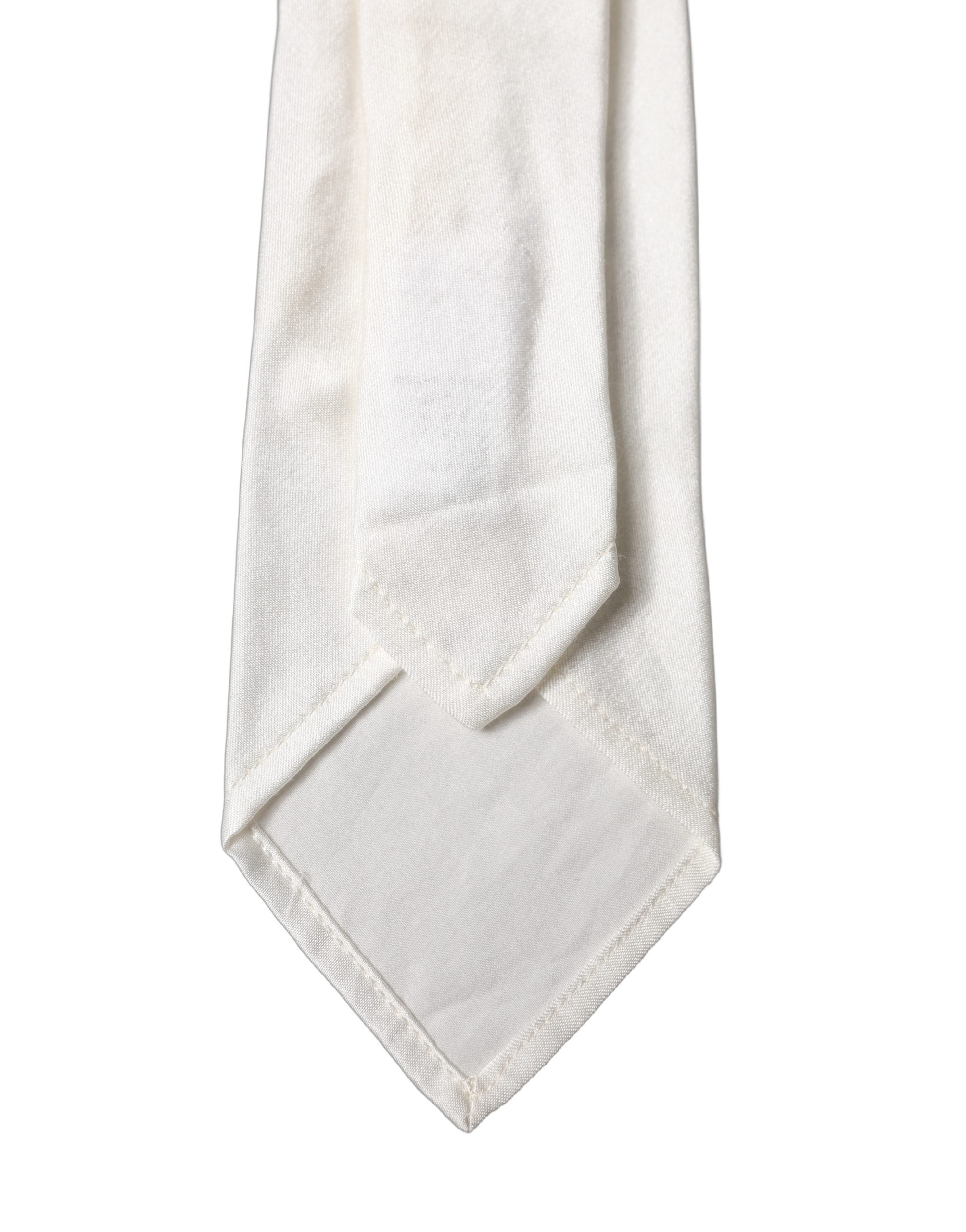 Dolce & Gabbana White Solid Silk Blend Adjustable Men Tied Necktie Tie Dolce & Gabbana
