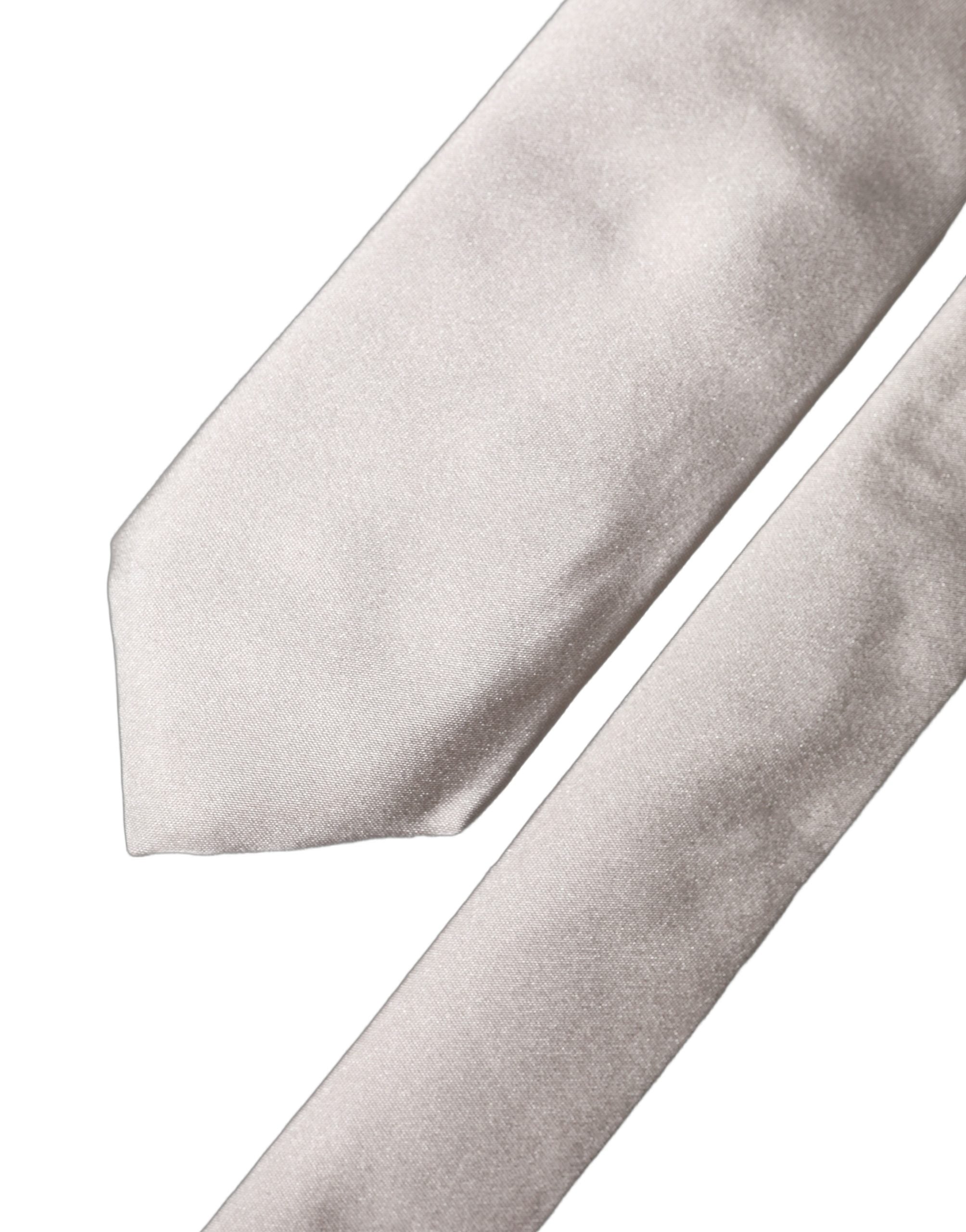 Dolce & Gabbana Light Gray Silk Satin Wide Adjustable Men Necktie Tie Dolce & Gabbana