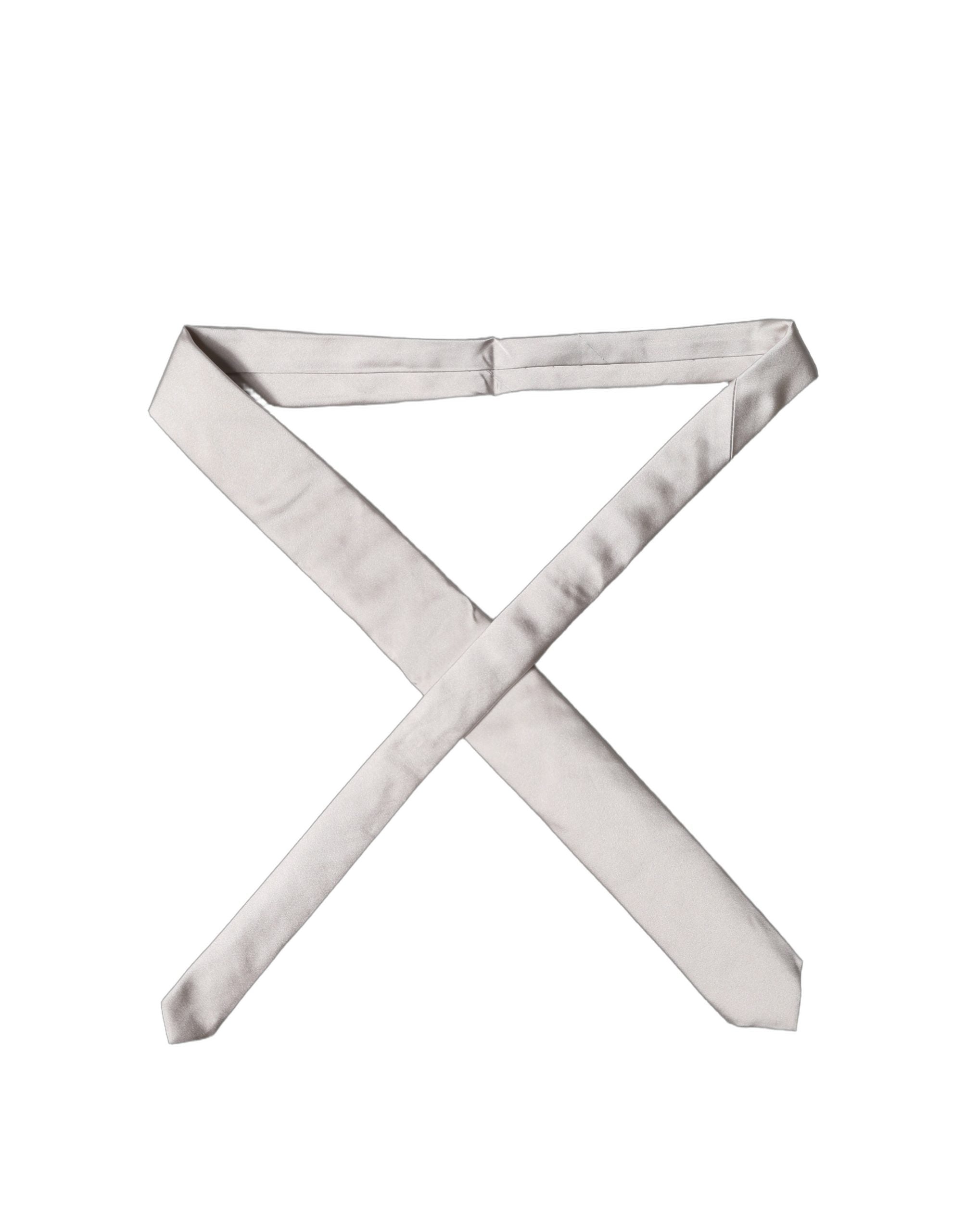 Dolce & Gabbana Light Gray Silk Satin Wide Adjustable Men Necktie Tie Dolce & Gabbana