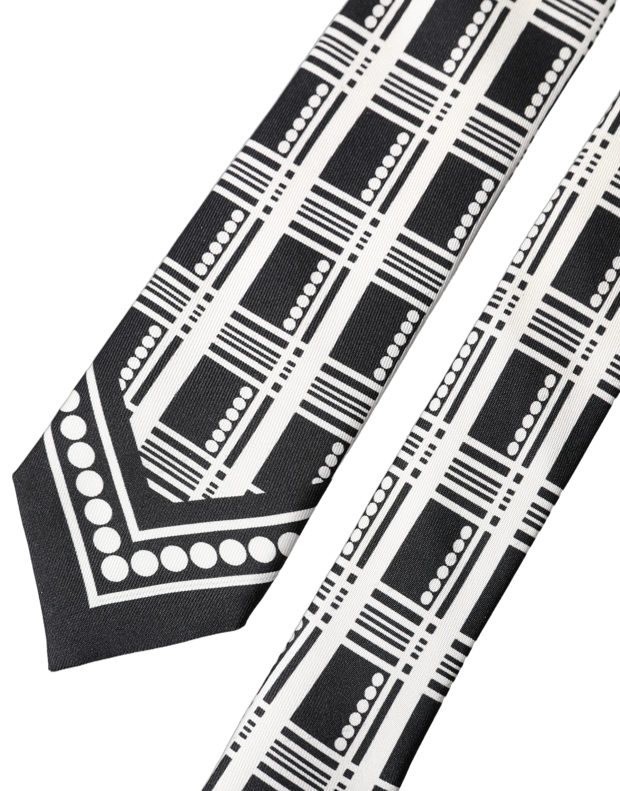 Dolce & Gabbana Black White Abstract Silk Adjustable Men Tied Necktie Tie Dolce & Gabbana