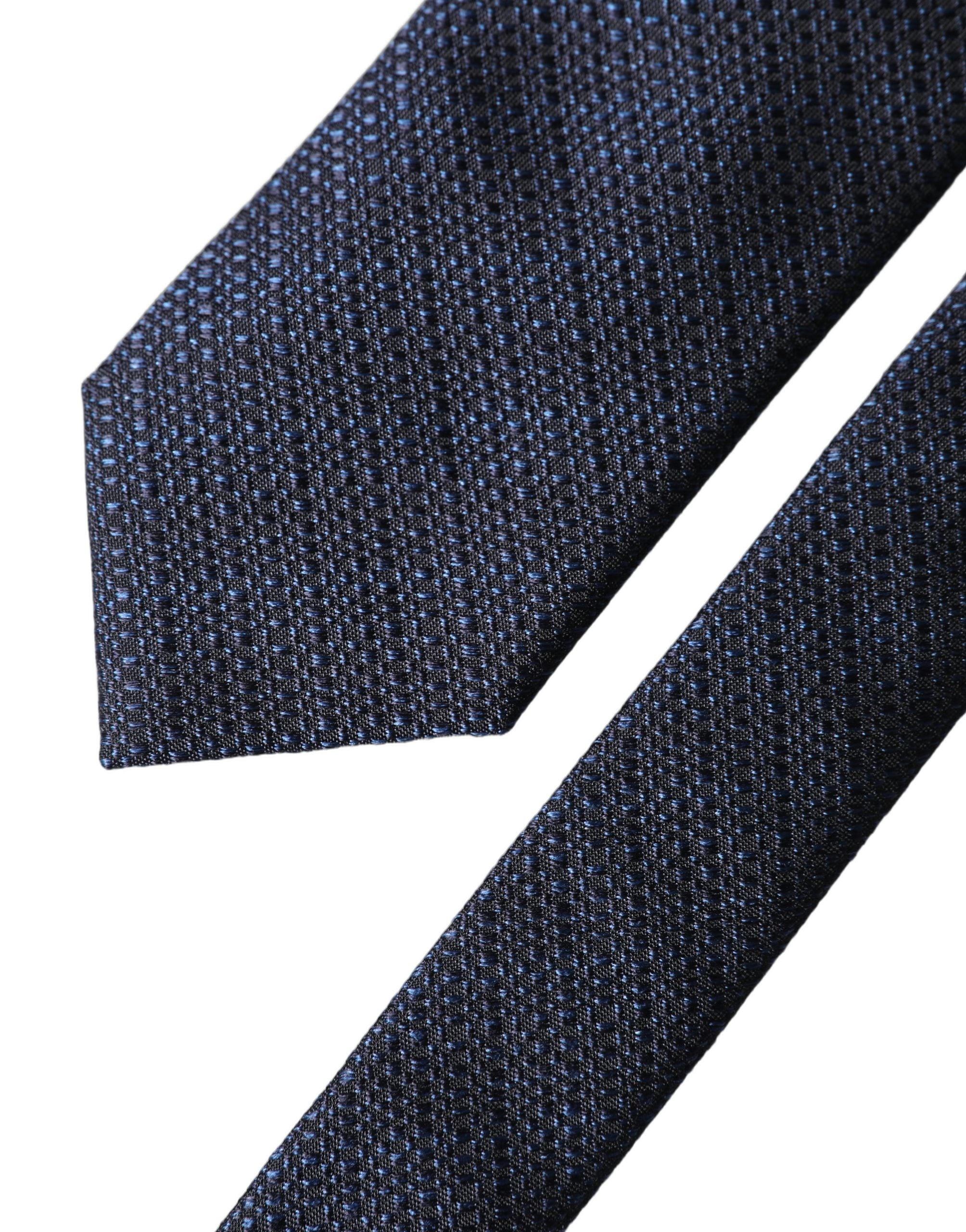 Dolce & Gabbana Navy Blue Textured Silk Adjustable Men Tied Necktie Tie Dolce & Gabbana