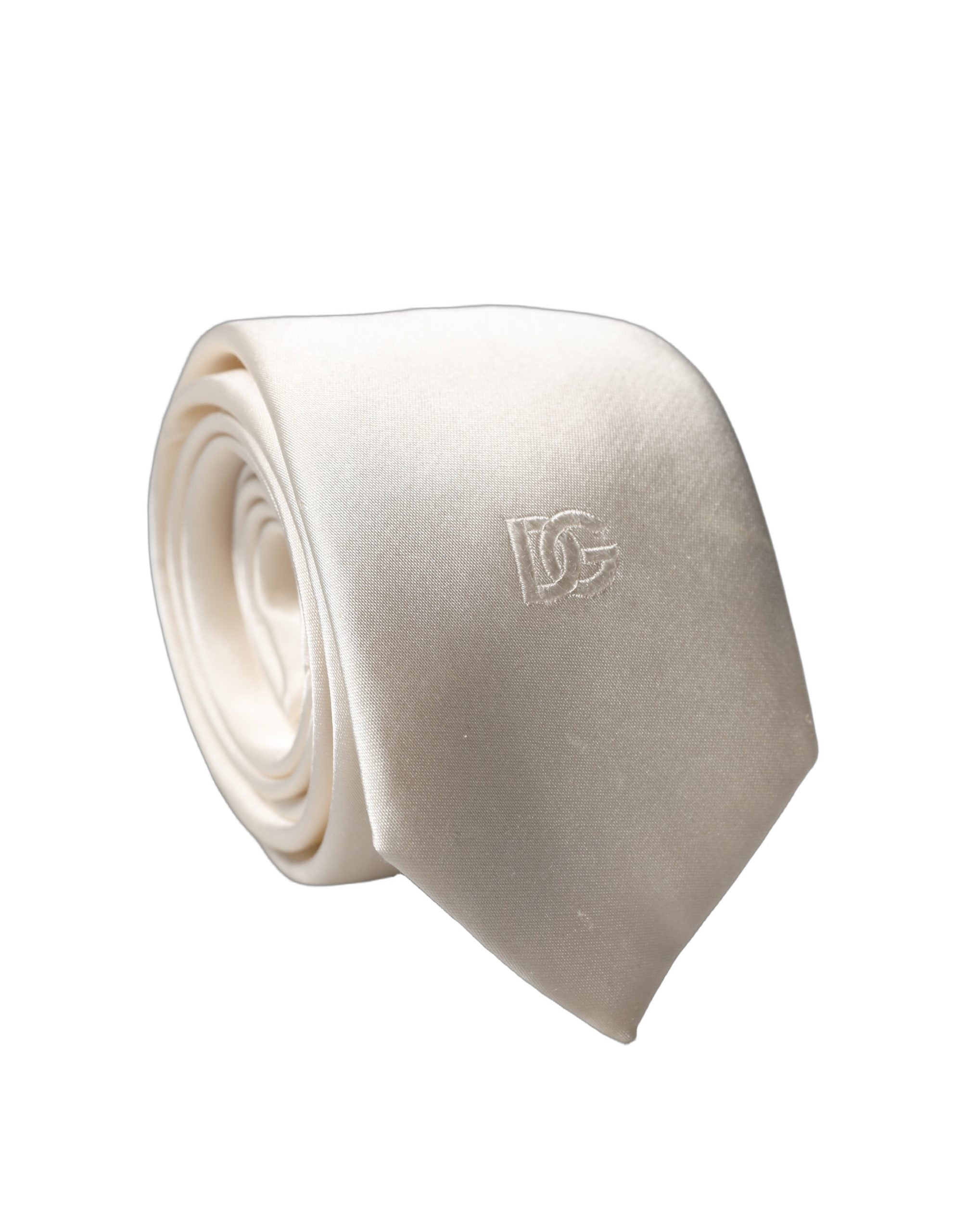 Dolce & Gabbana Off White DG Embroidery Silk Adjustable Men Necktie Tie Dolce & Gabbana
