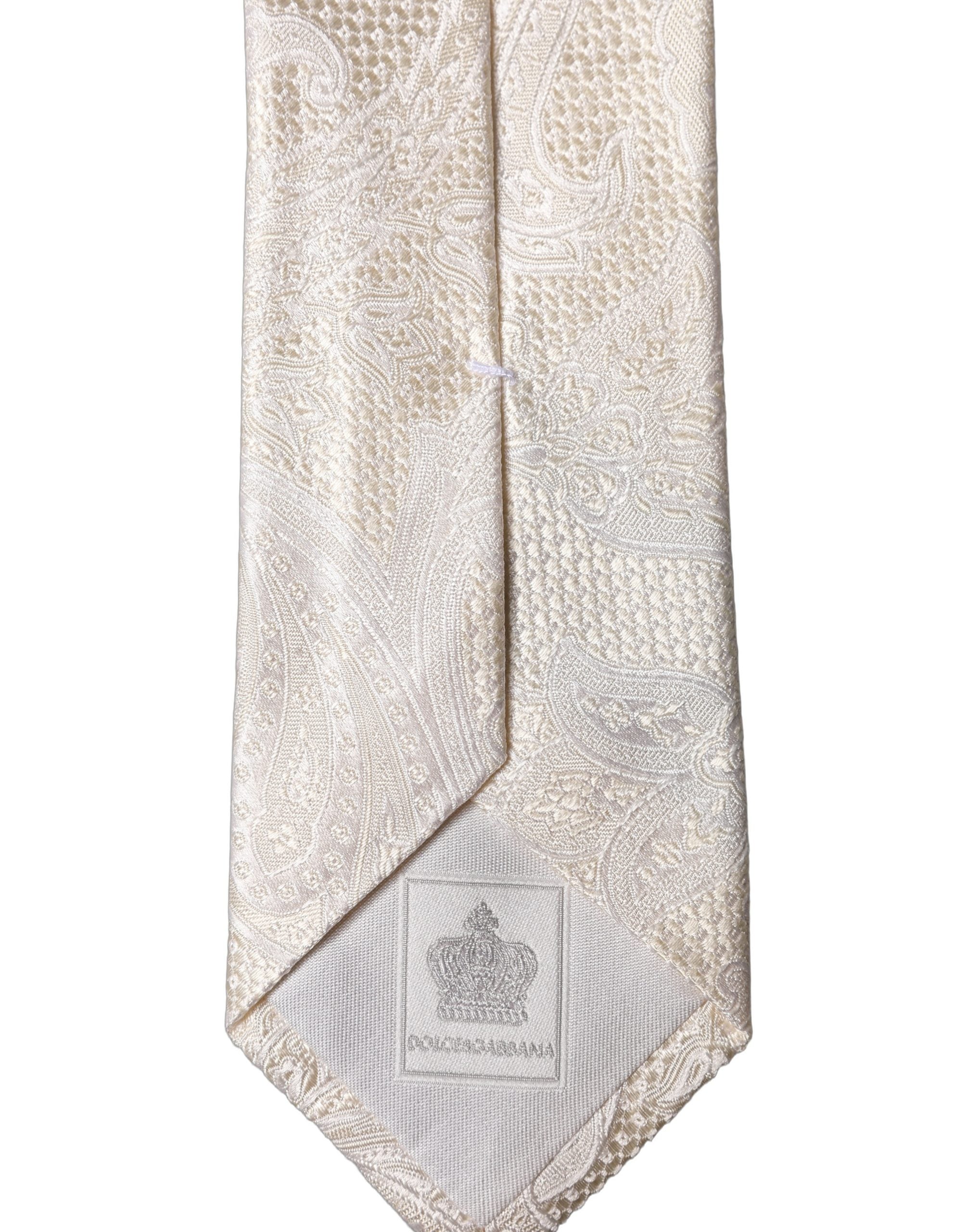 Dolce & Gabbana Off White Floral Silk Adjustable Men Tied Necktie Tie Dolce & Gabbana