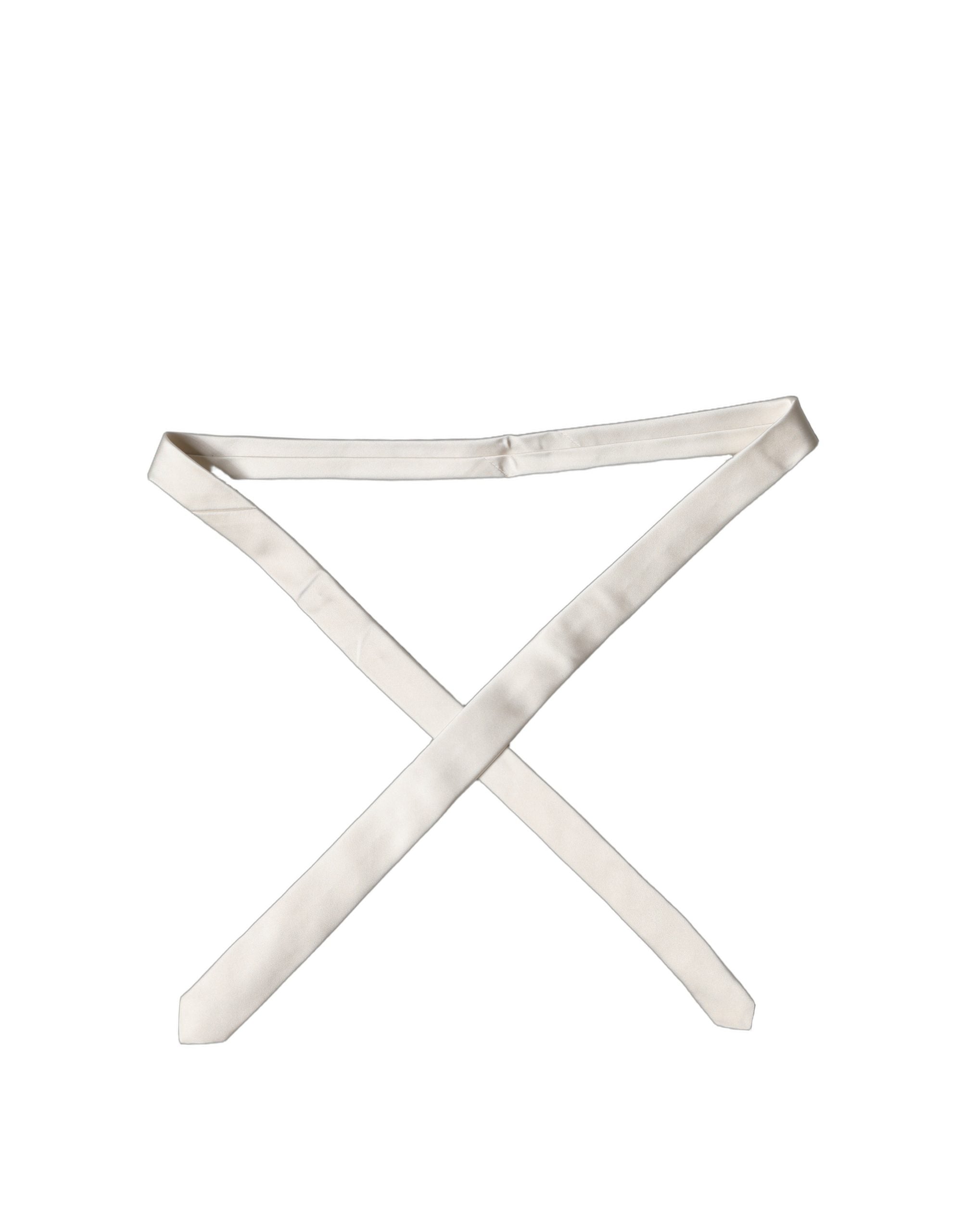 Dolce & Gabbana Off White Satin 100% Silk Adjustable Men Tied Necktie Tie Dolce & Gabbana