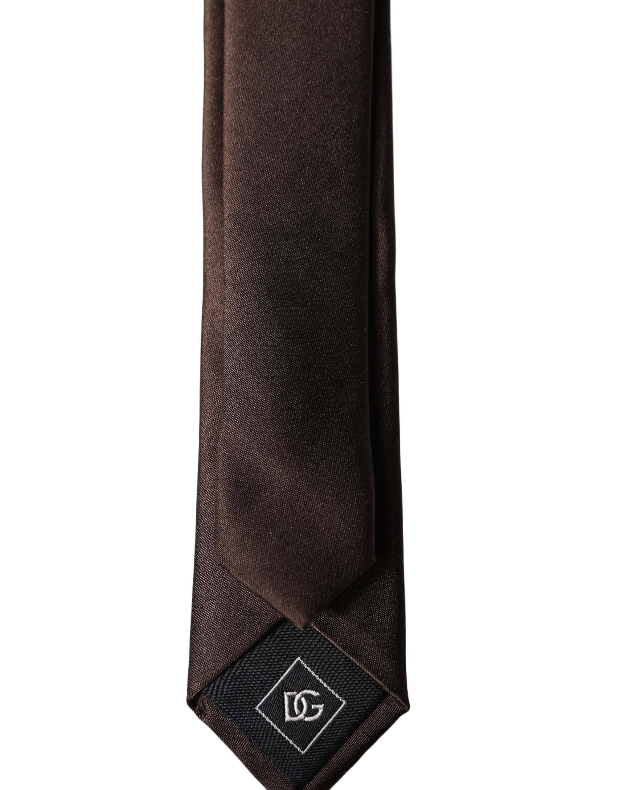 Dolce & Gabbana Brown Solid 100% Silk Adjustable Men Tied Necktie Tie Dolce & Gabbana