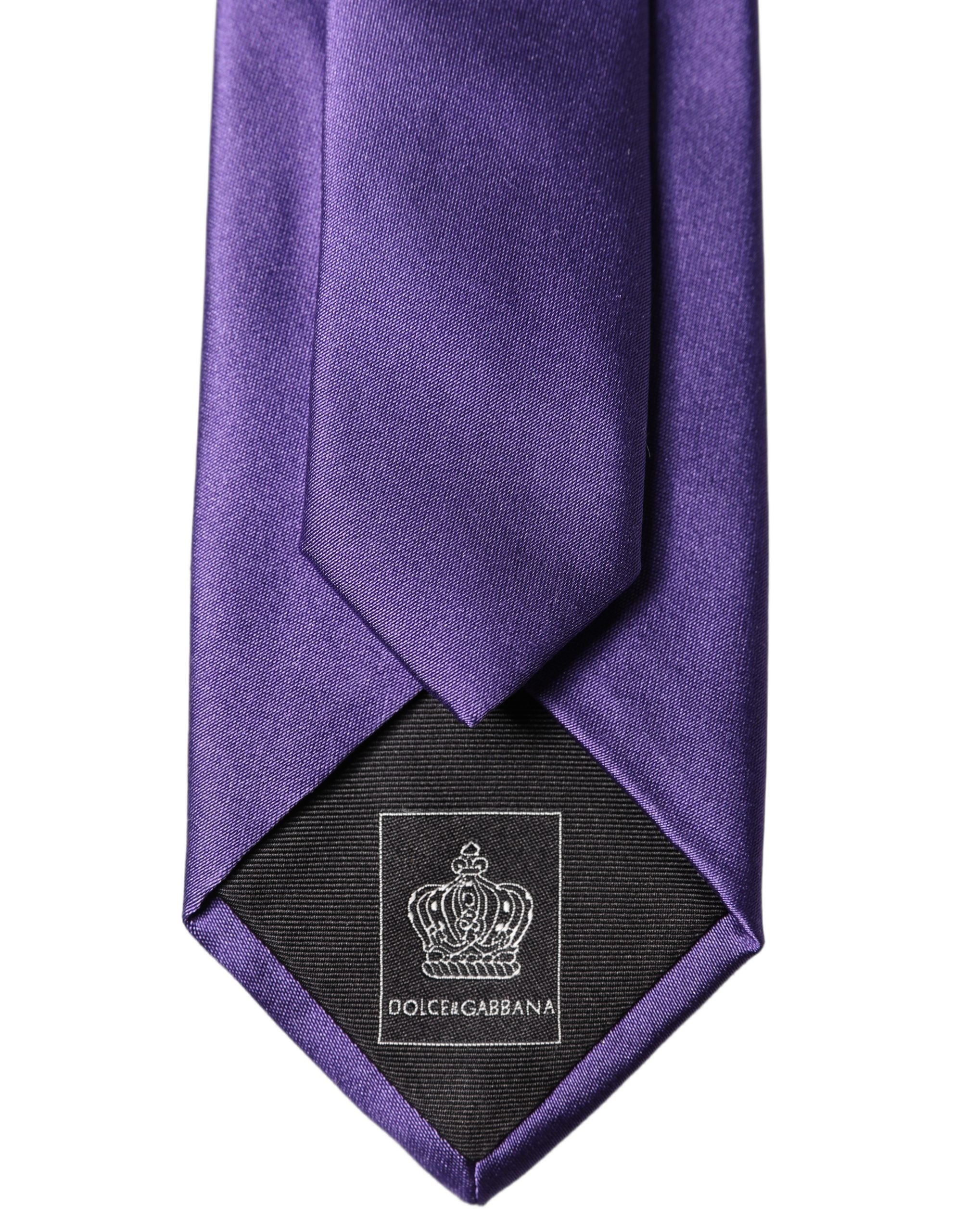 Dolce & Gabbana Purple Satin 100% Silk Adjustable Men Tied Necktie Tie Dolce & Gabbana