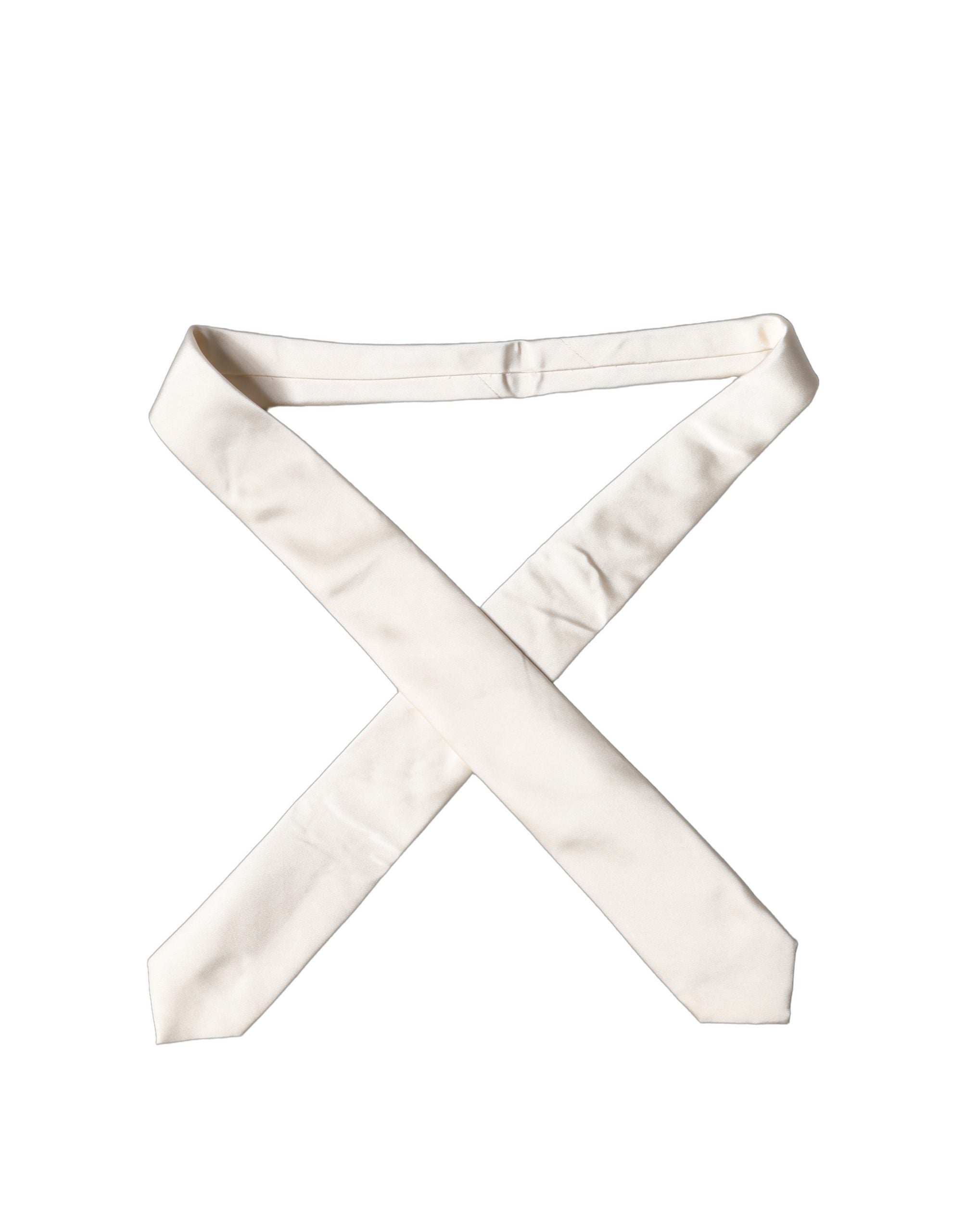 Dolce & Gabbana Off White Satin Silk Adjustable Women Tied Necktie Tie Dolce & Gabbana