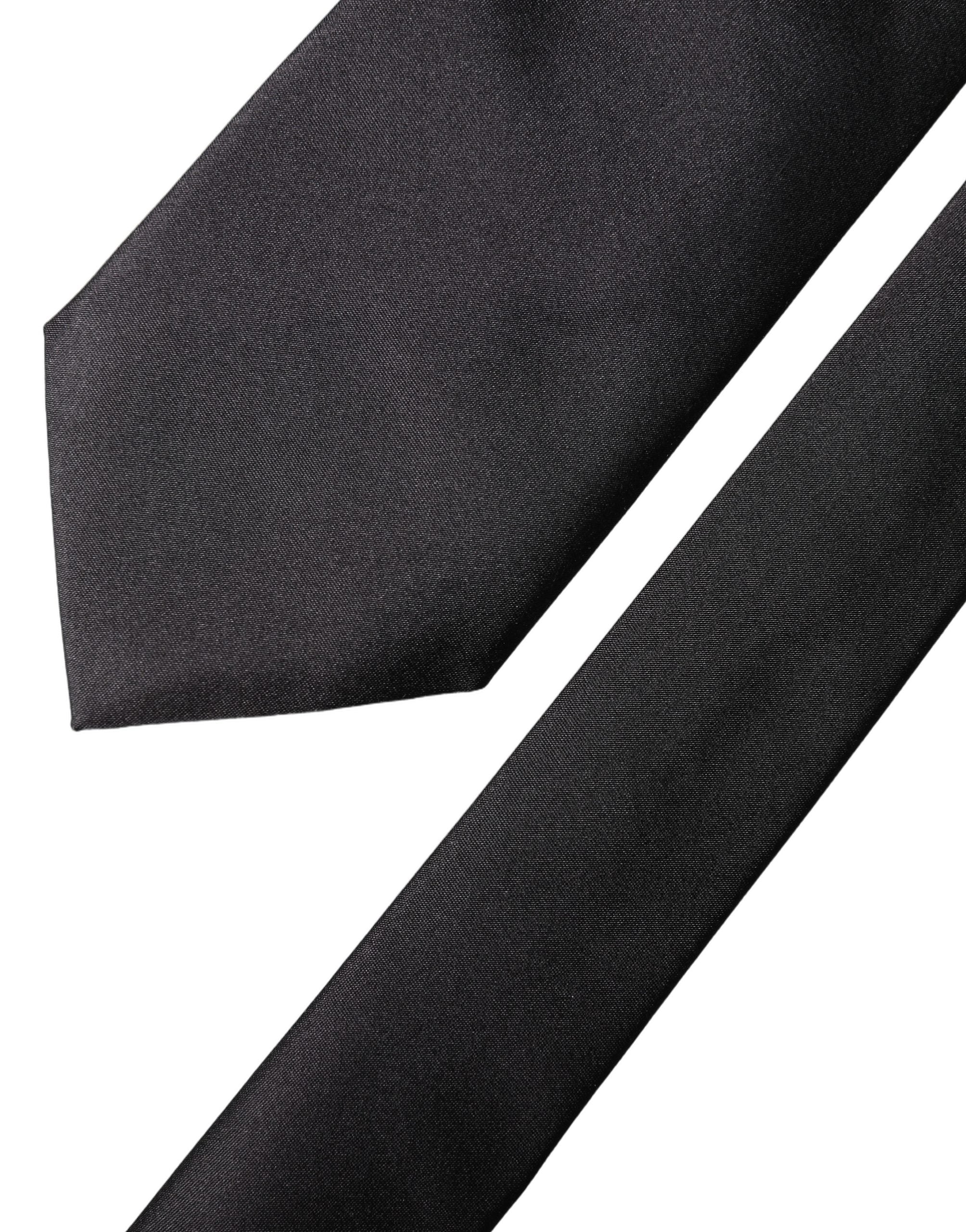 Dolce & Gabbana Black Satin 100% Silk Adjustable Women Tied Necktie Tie Dolce & Gabbana
