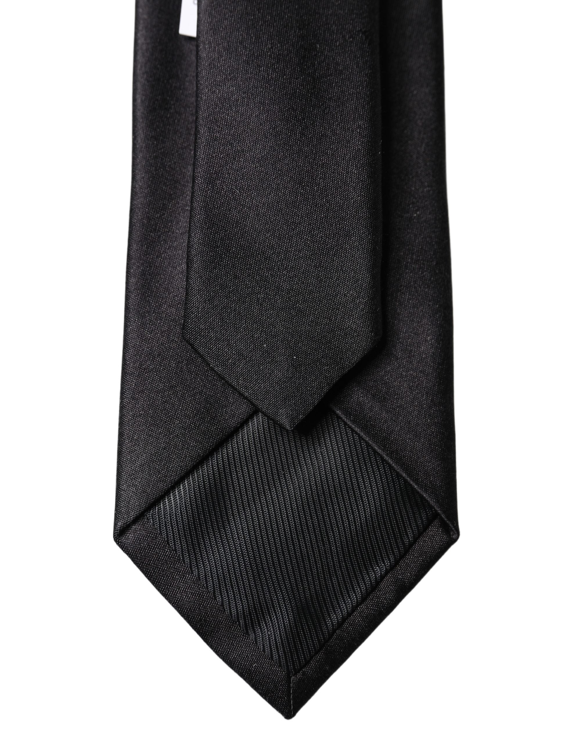 Dolce & Gabbana Black Solid Silk Satin Wide Adjustable Men Necktie Tie Dolce & Gabbana