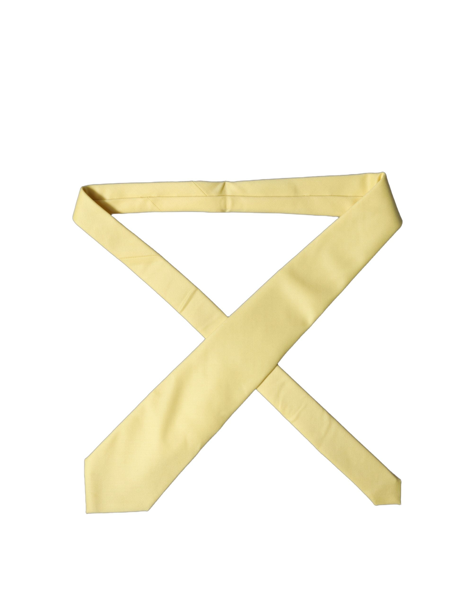 Dolce & Gabbana Yellow Solid Satin Silk Adjustable Women Tied Necktie Tie Dolce & Gabbana