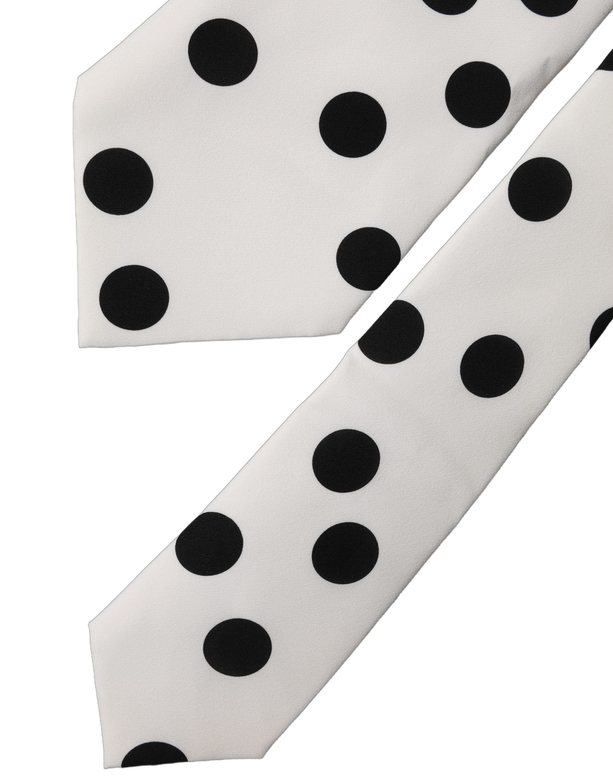 Dolce & Gabbana White Black Polka Dot Silk Adjustable Women Necktie Tie Dolce & Gabbana