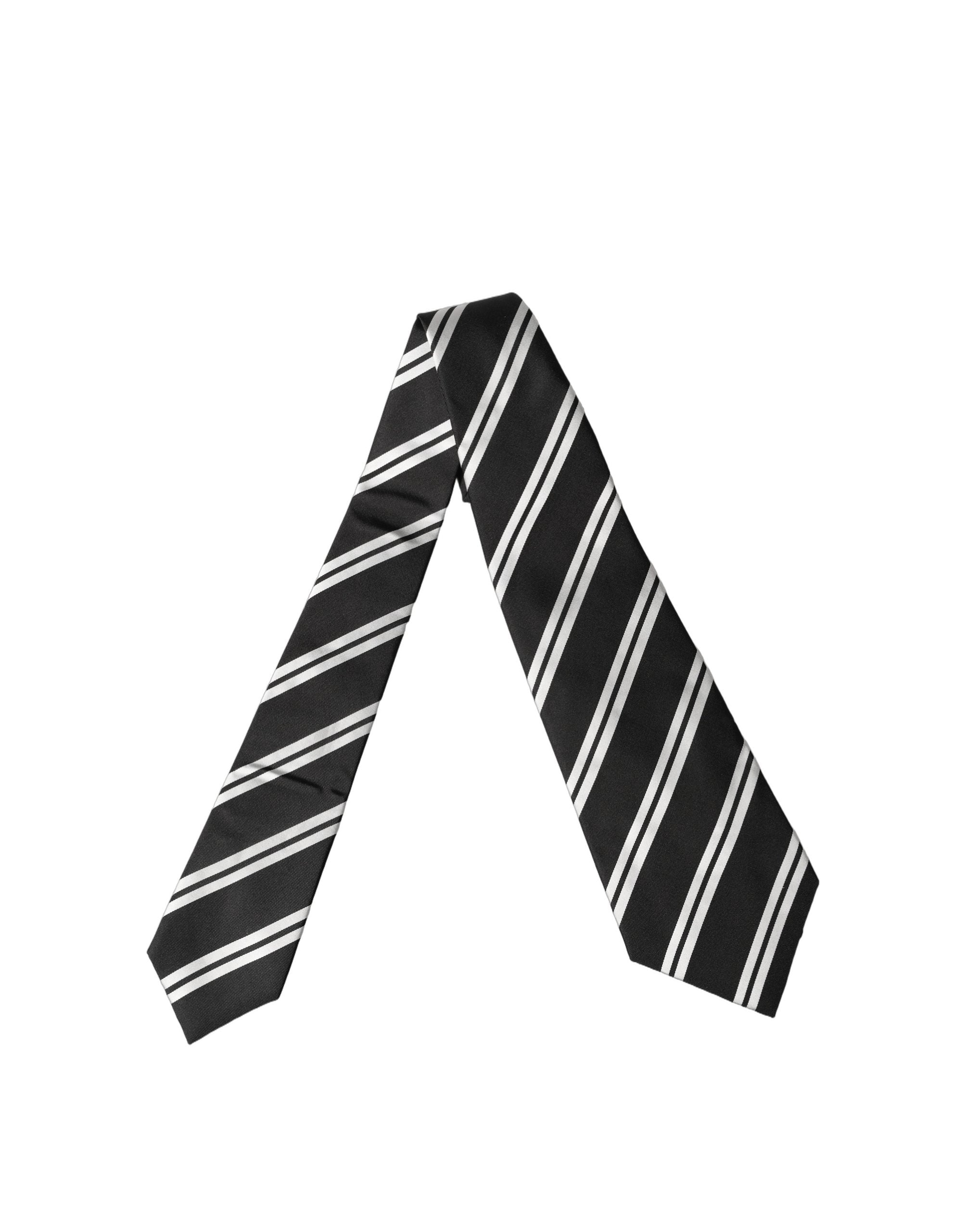 Dolce & Gabbana Black White Stripes Silk Adjustable Women Necktie Tie Dolce & Gabbana