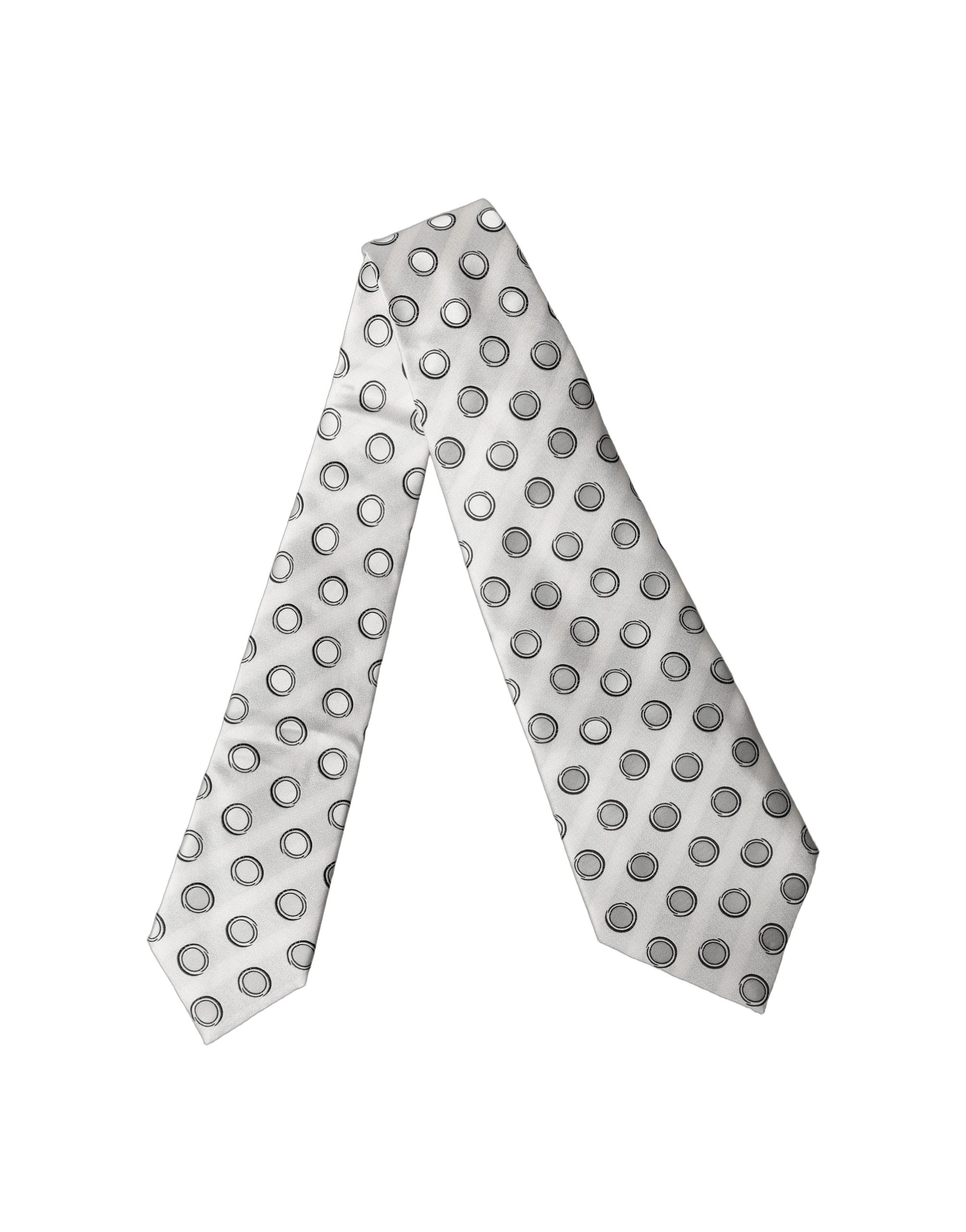 Dolce & Gabbana White Gray Polka Dot Silk Adjustable Women Necktie Tie Dolce & Gabbana