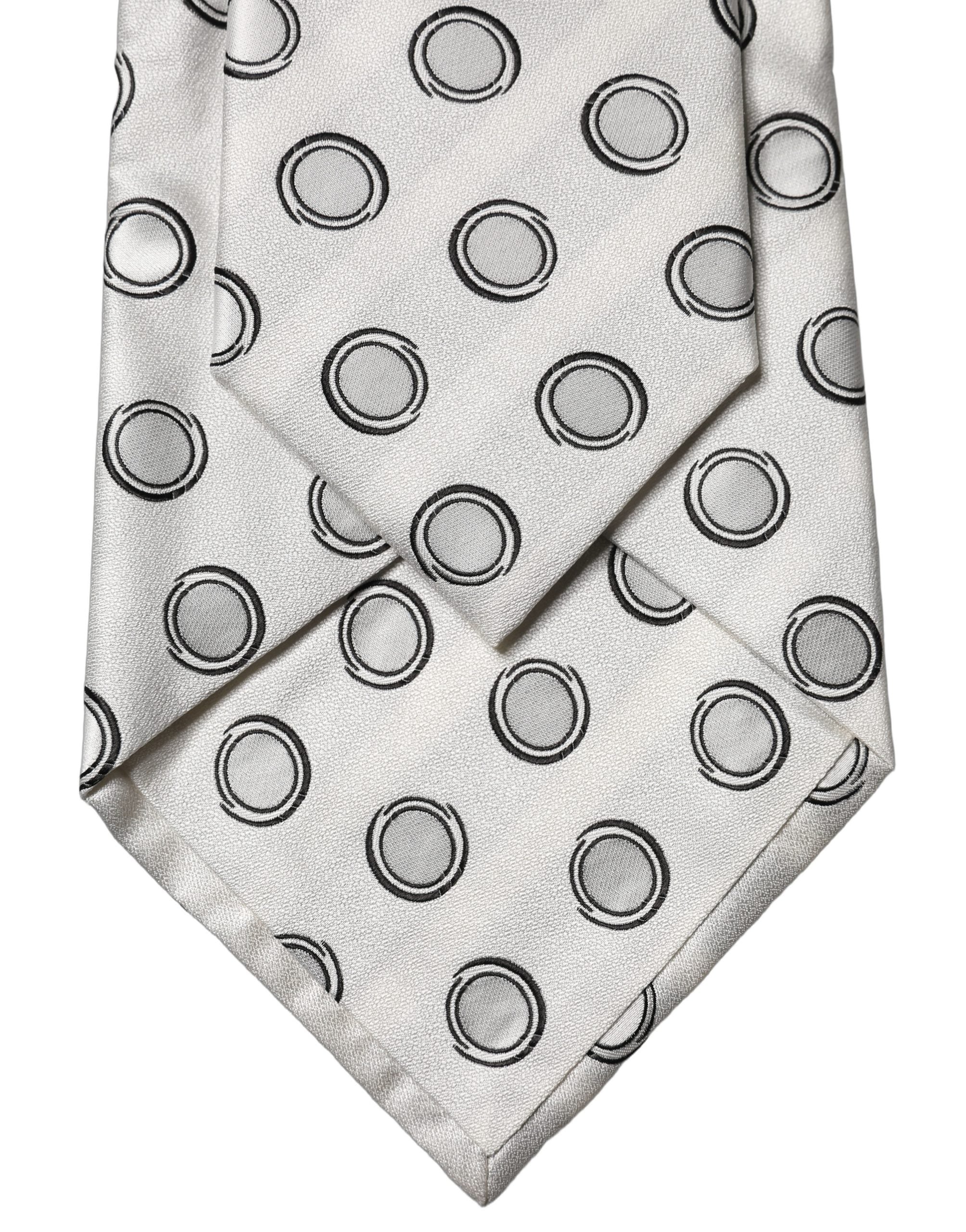 Dolce & Gabbana White Gray Polka Dot Silk Adjustable Women Necktie Tie Dolce & Gabbana