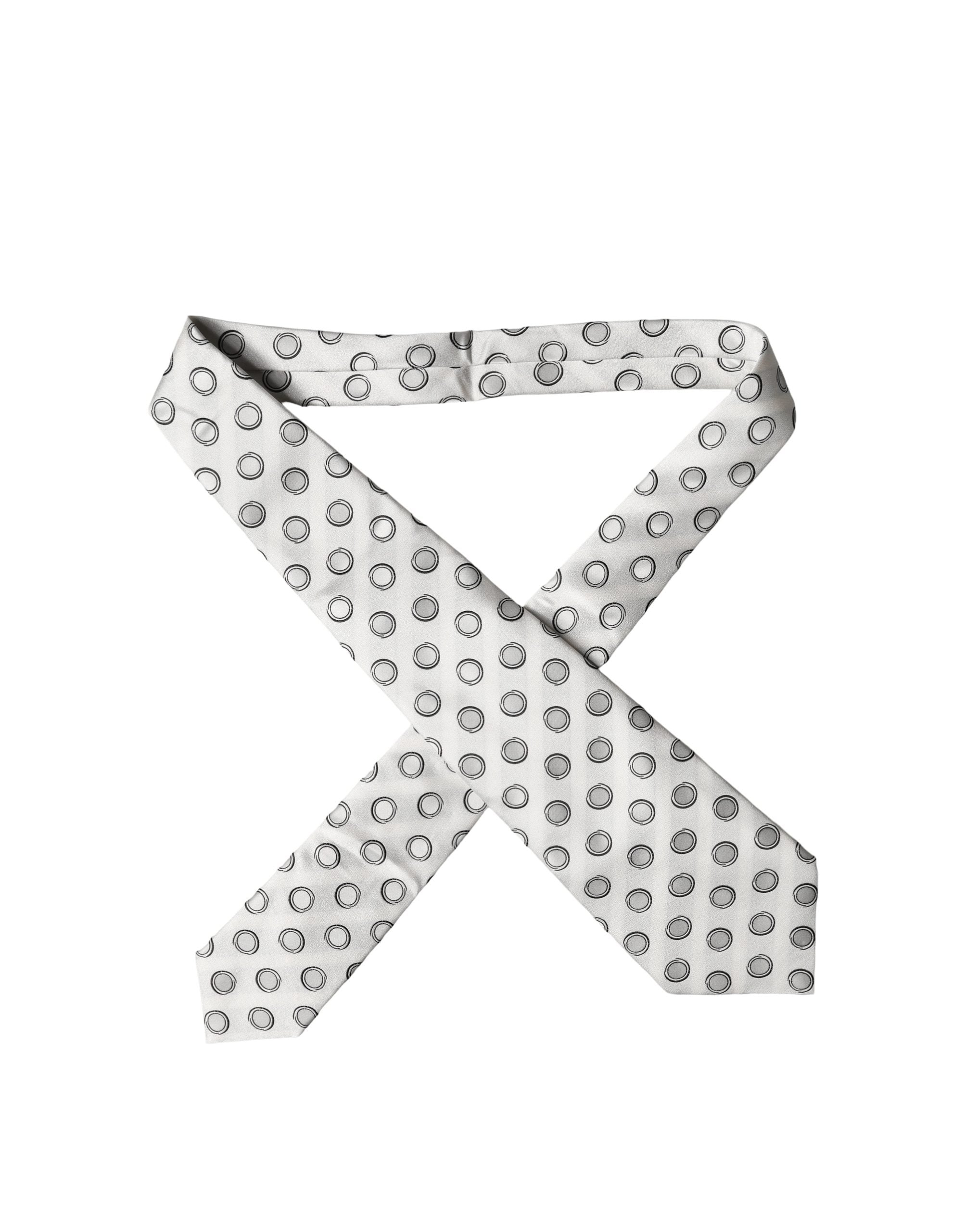 Dolce & Gabbana White Gray Polka Dot Silk Adjustable Women Necktie Tie Dolce & Gabbana