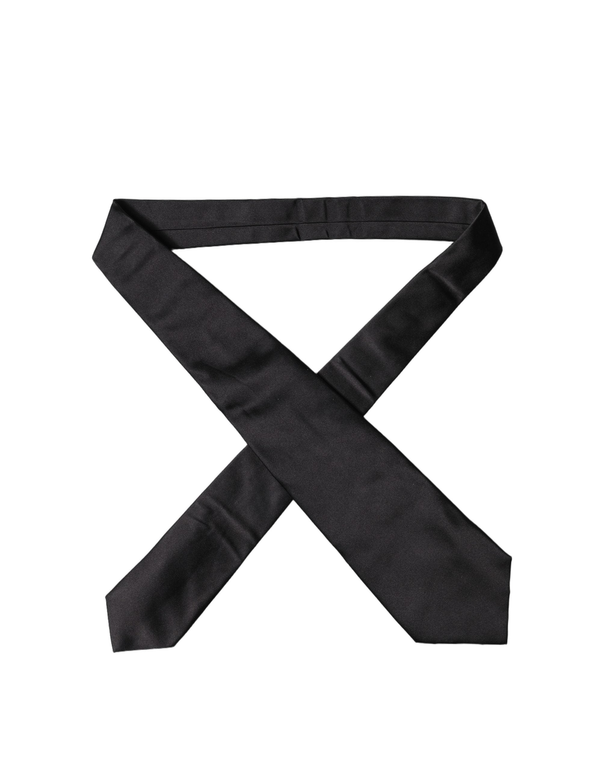 Dolce & Gabbana Black Satin Silk Blend Adjustable Women Tied Necktie Tie Dolce & Gabbana