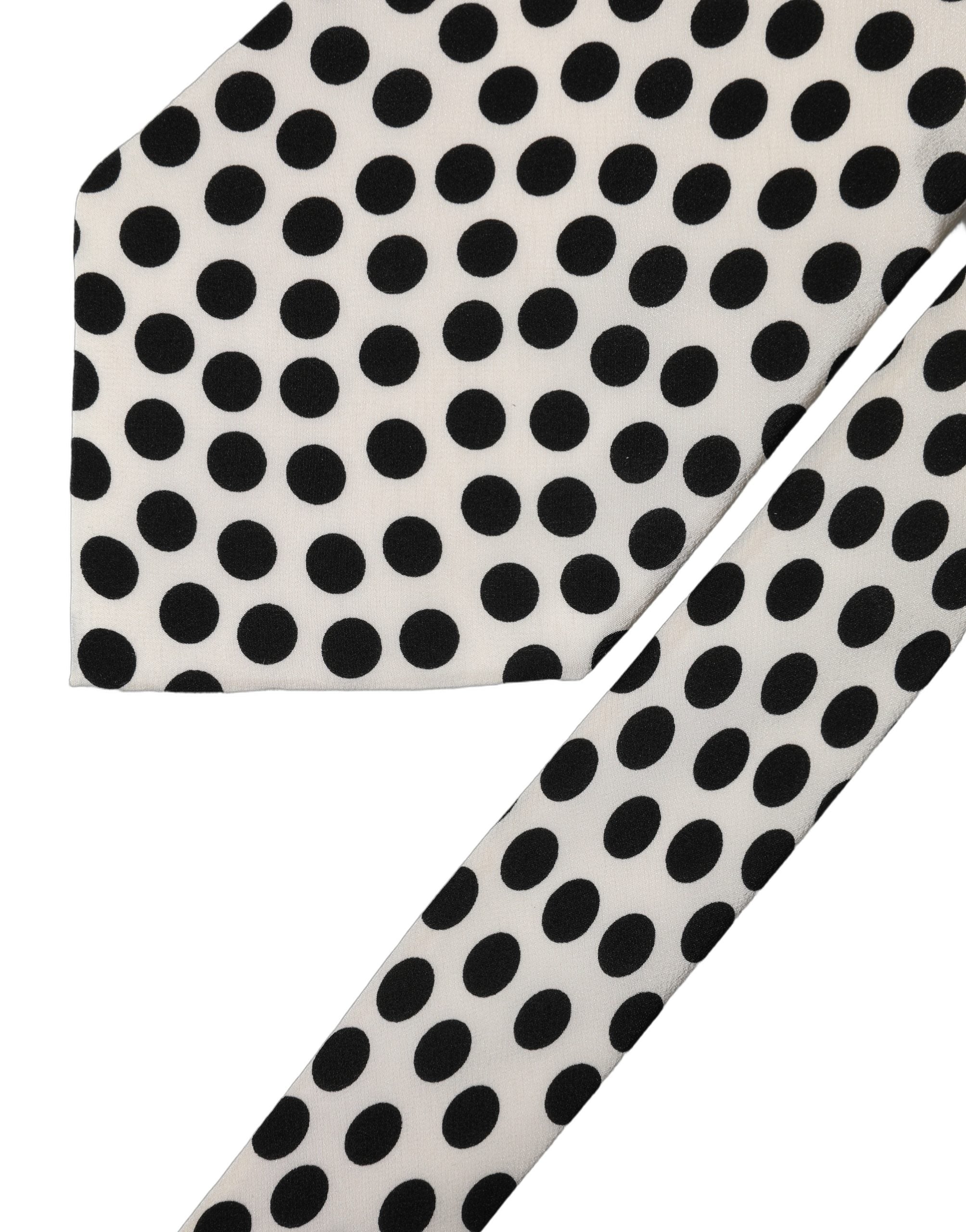 Dolce & Gabbana White Black Polka Dot Silk Adjustable Women Necktie Tie Dolce & Gabbana