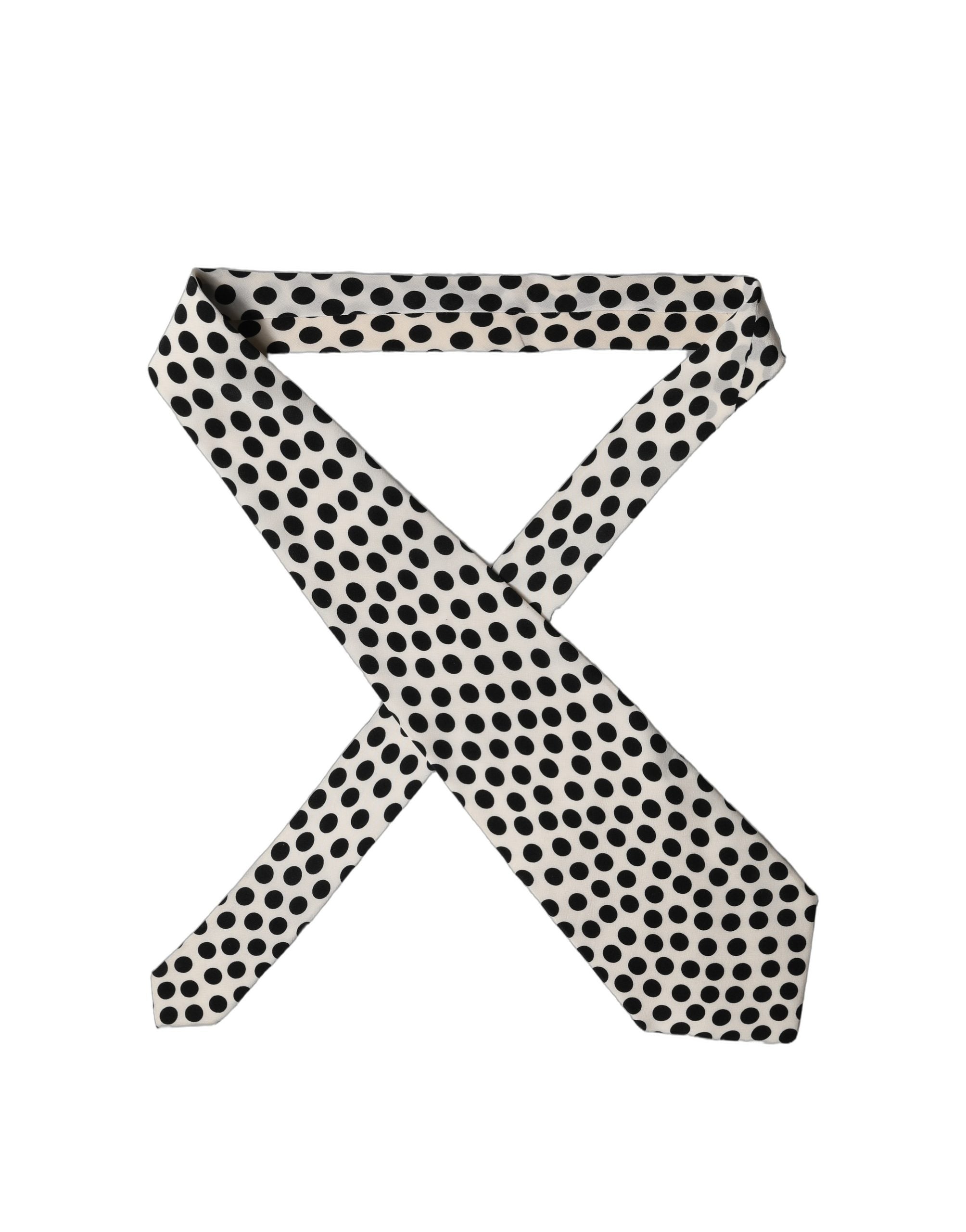 Dolce & Gabbana White Black Polka Dot Silk Adjustable Women Necktie Tie Dolce & Gabbana
