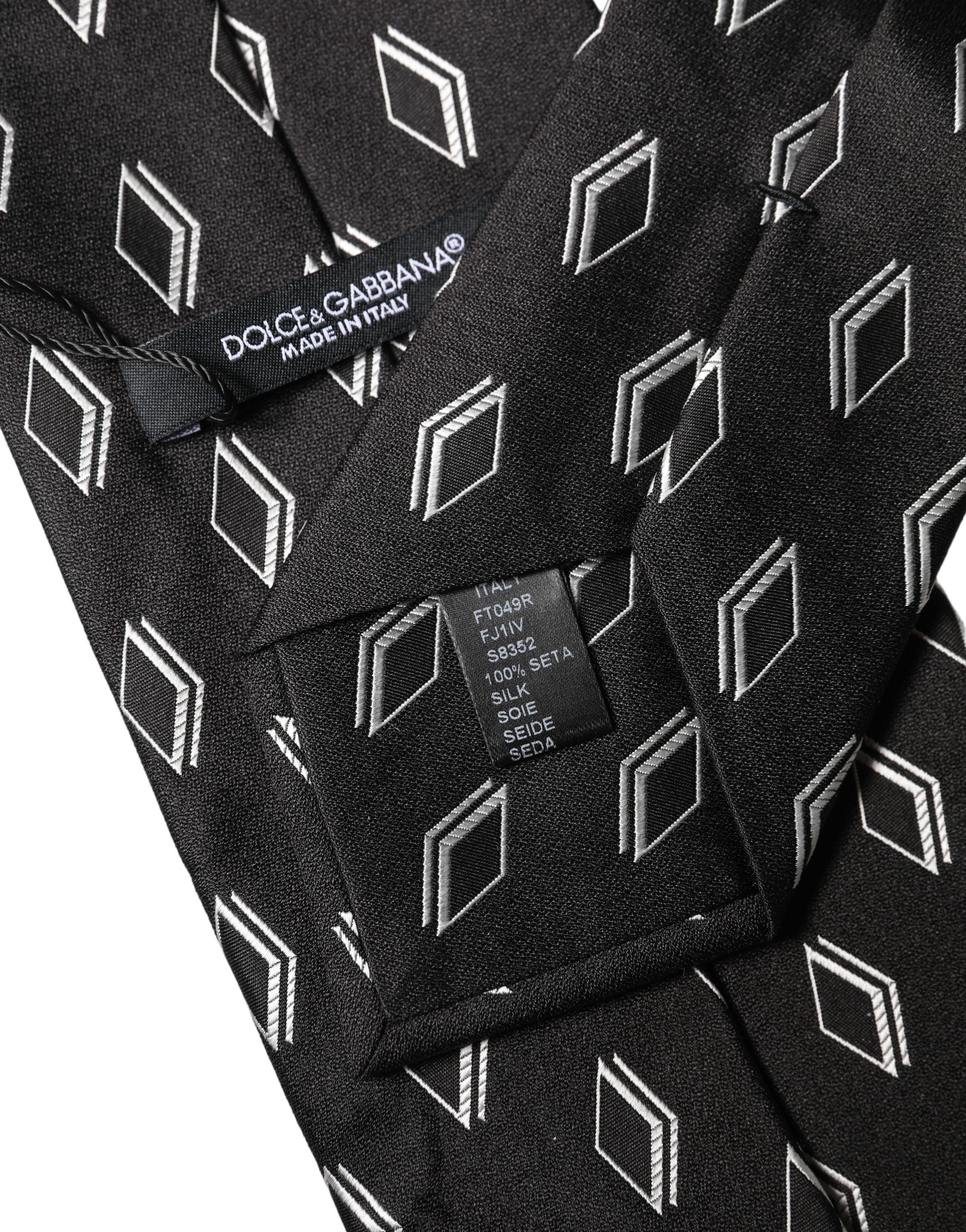 Dolce & Gabbana Black Patterned Silk Adjustable Women Tied Necktie Tie Dolce & Gabbana