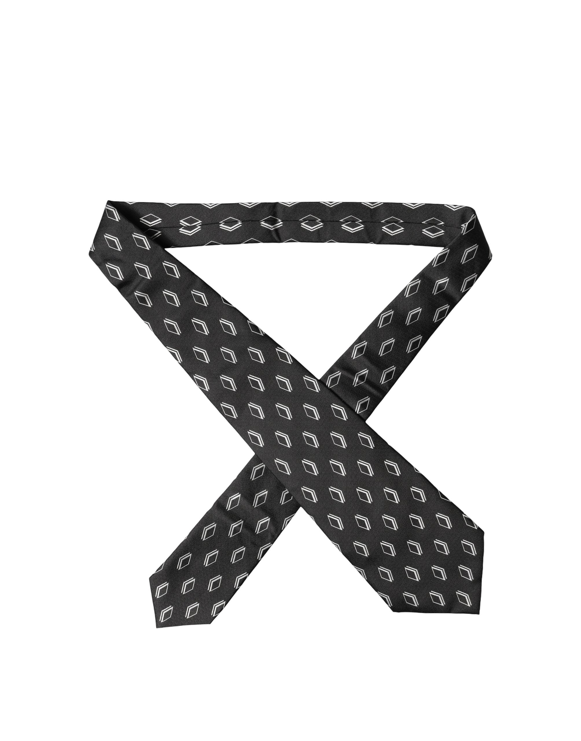 Dolce & Gabbana Black Patterned Silk Adjustable Women Tied Necktie Tie Dolce & Gabbana