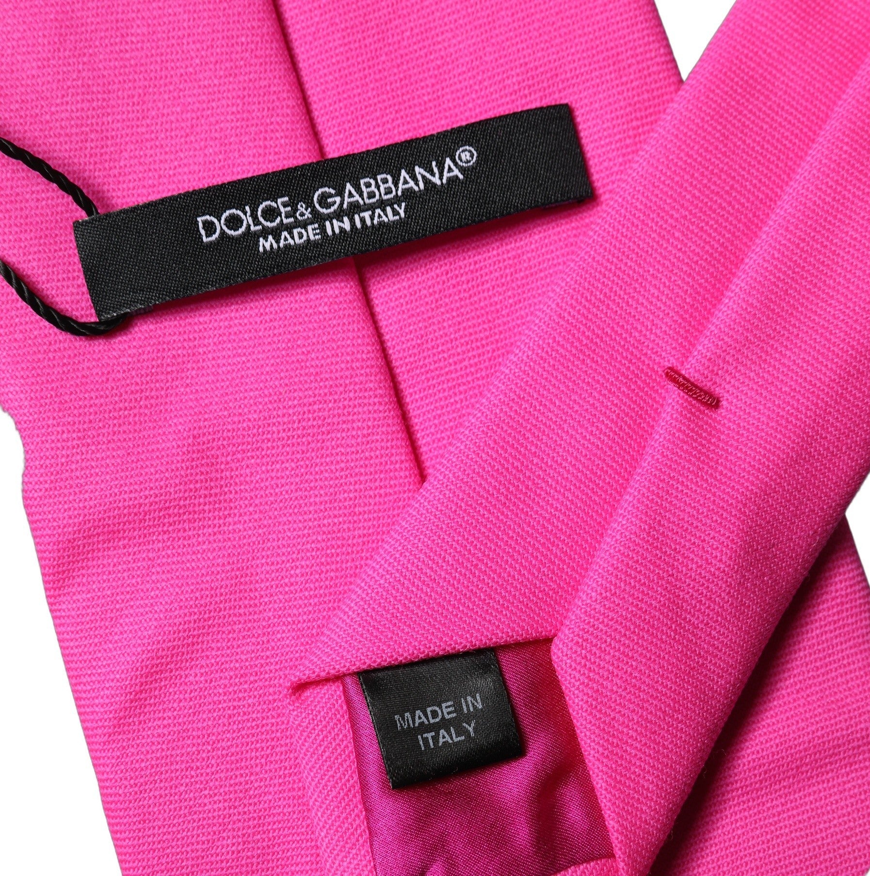 Dolce & Gabbana Neon Pink Solid Satin Silk Adjustable Women Necktie Tie Dolce & Gabbana