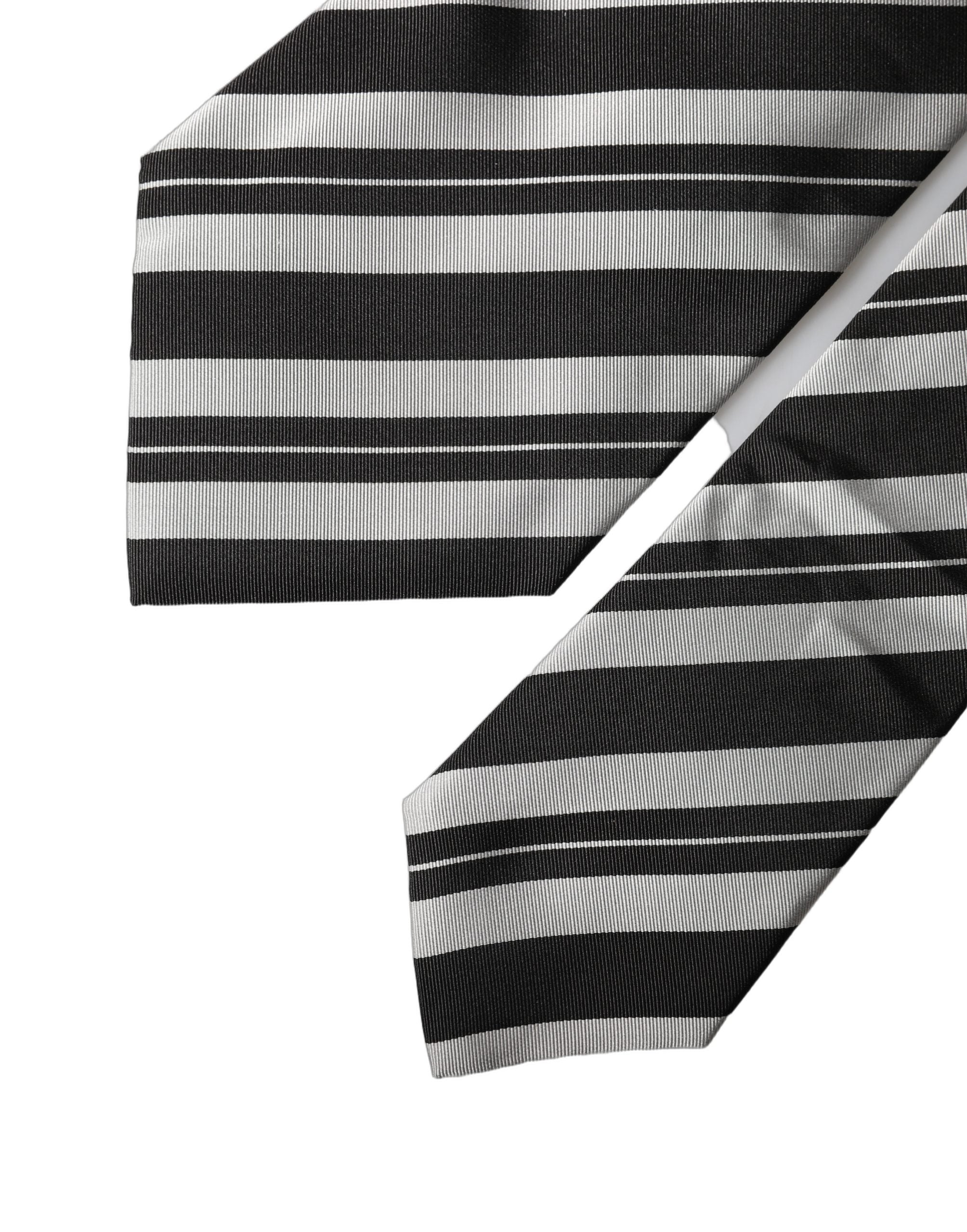 Dolce & Gabbana Black White Stripes Silk Adjustable Women Necktie Tie Dolce & Gabbana