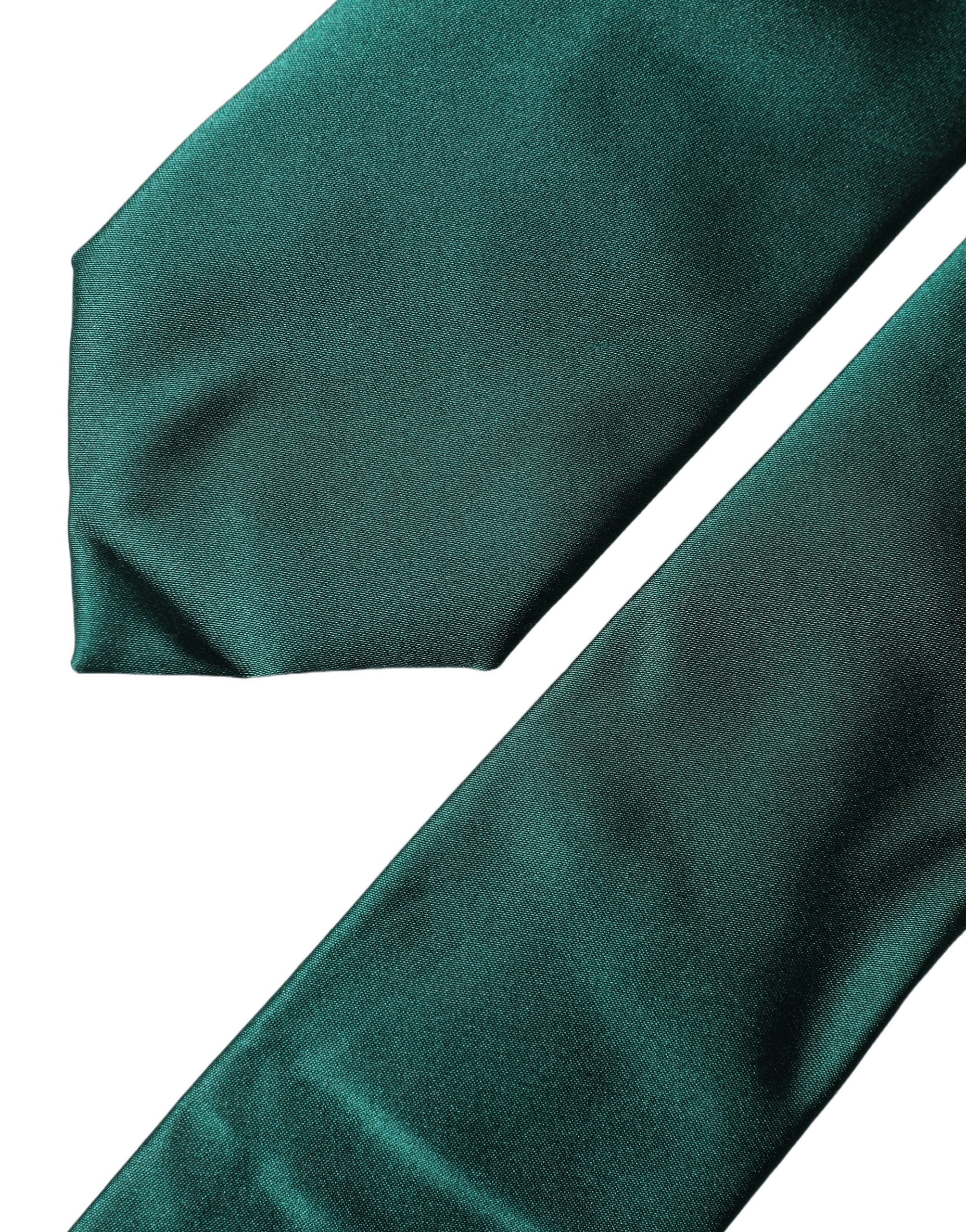 Dolce & Gabbana Dark Green Satin Silk Adjustable Women Tied Necktie Tie Dolce & Gabbana