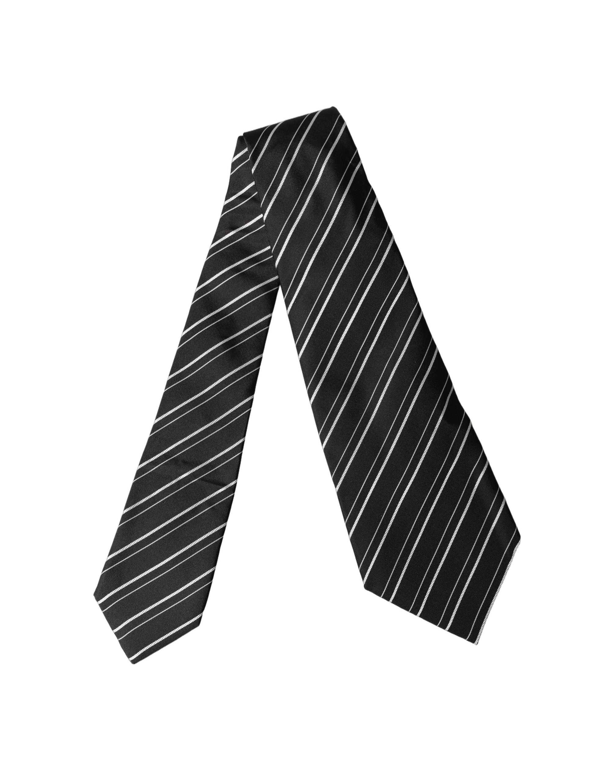 Dolce & Gabbana Black White Stripes Silk Adjustable Women Necktie Tie Dolce & Gabbana