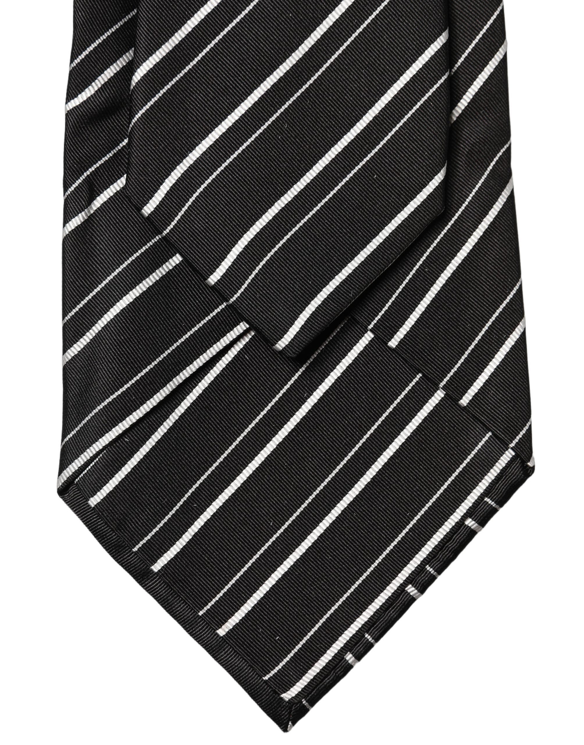 Dolce & Gabbana Black White Stripes Silk Adjustable Women Necktie Tie Dolce & Gabbana