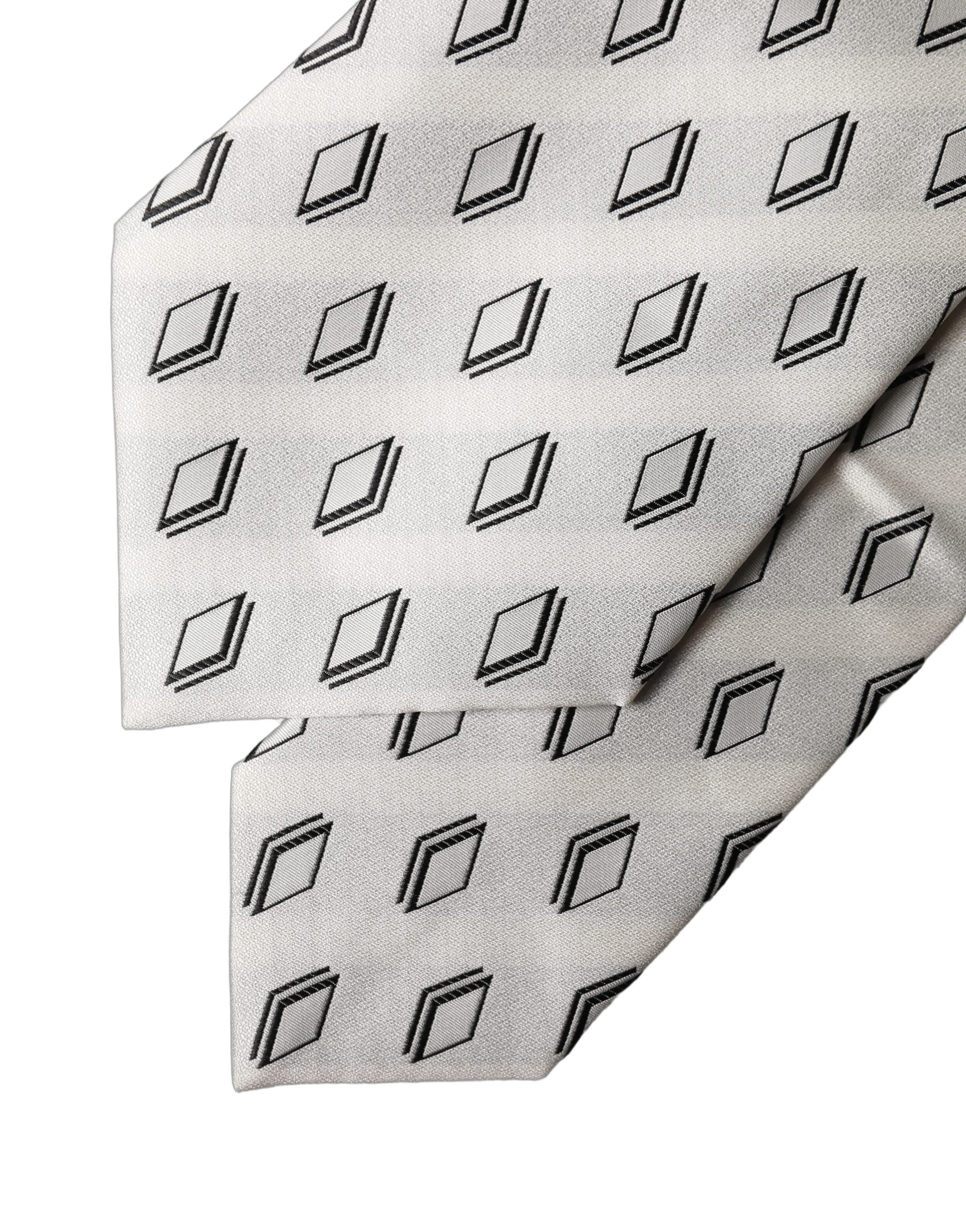 Dolce & Gabbana White Patterned Silk Adjustable Women Tied Necktie Tie Dolce & Gabbana