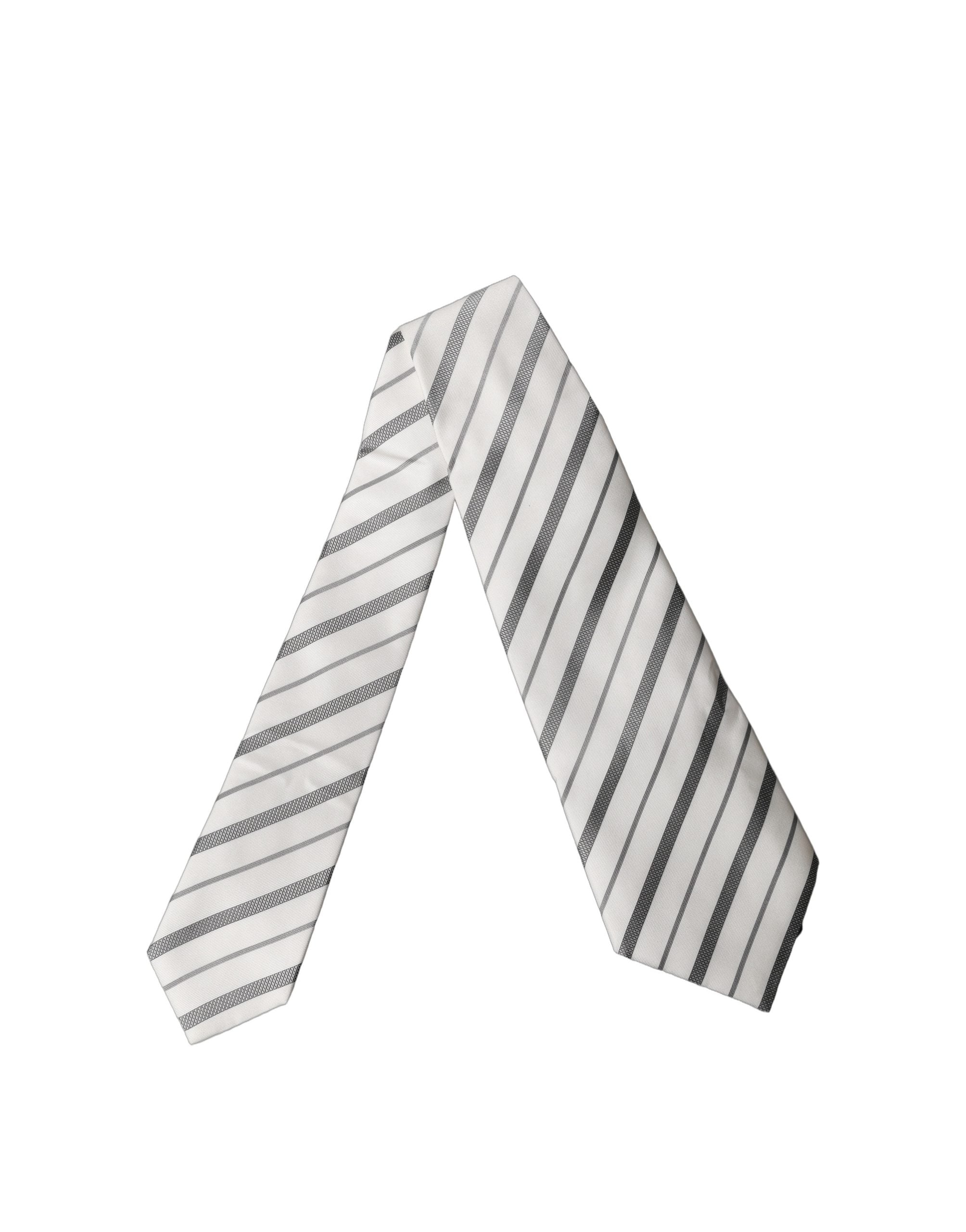 Dolce & Gabbana Black White Stripes Silk Adjustable Women Necktie Tie Dolce & Gabbana