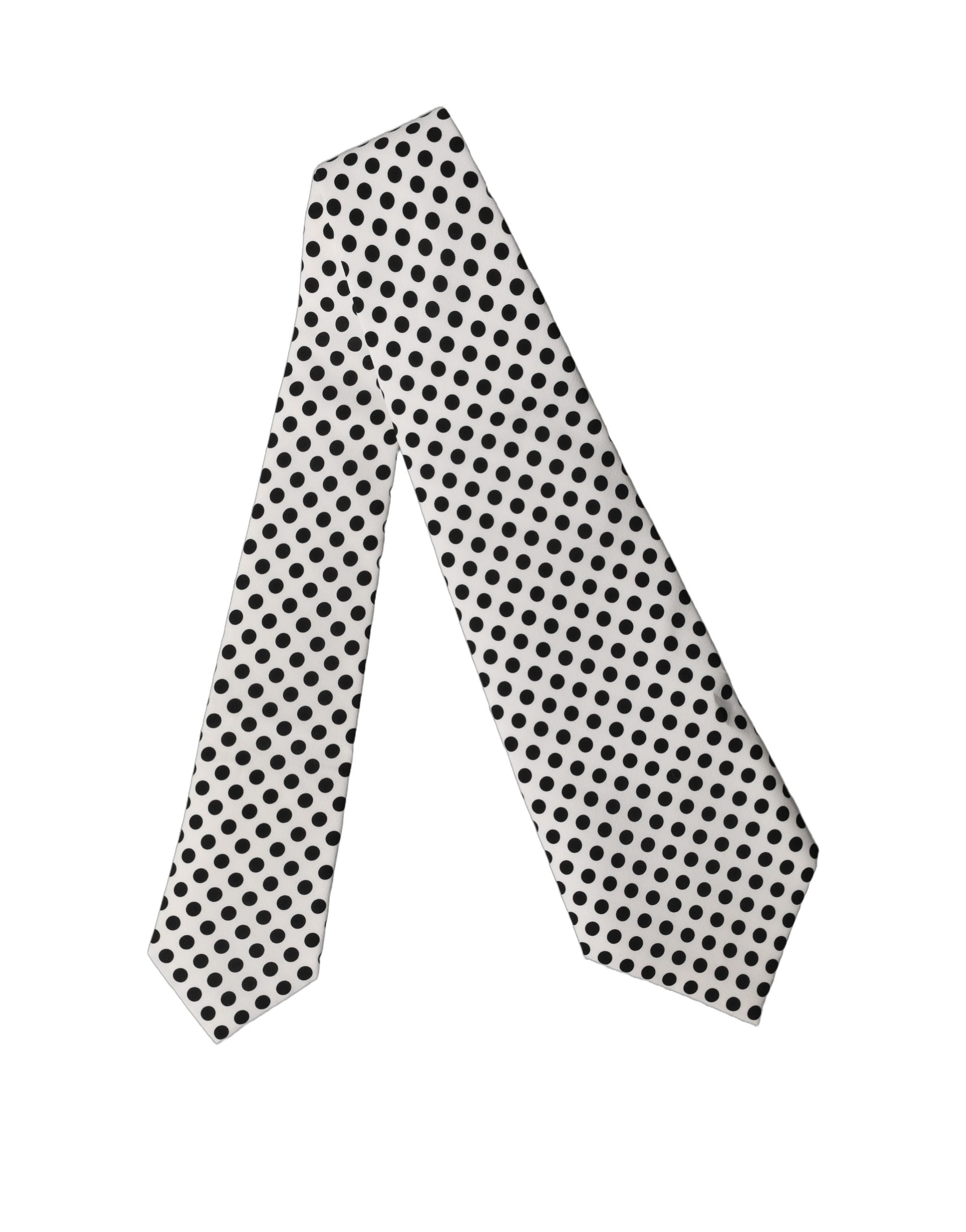 Dolce & Gabbana White Black Polka Dot Silk Adjustable Women Necktie Tie Dolce & Gabbana