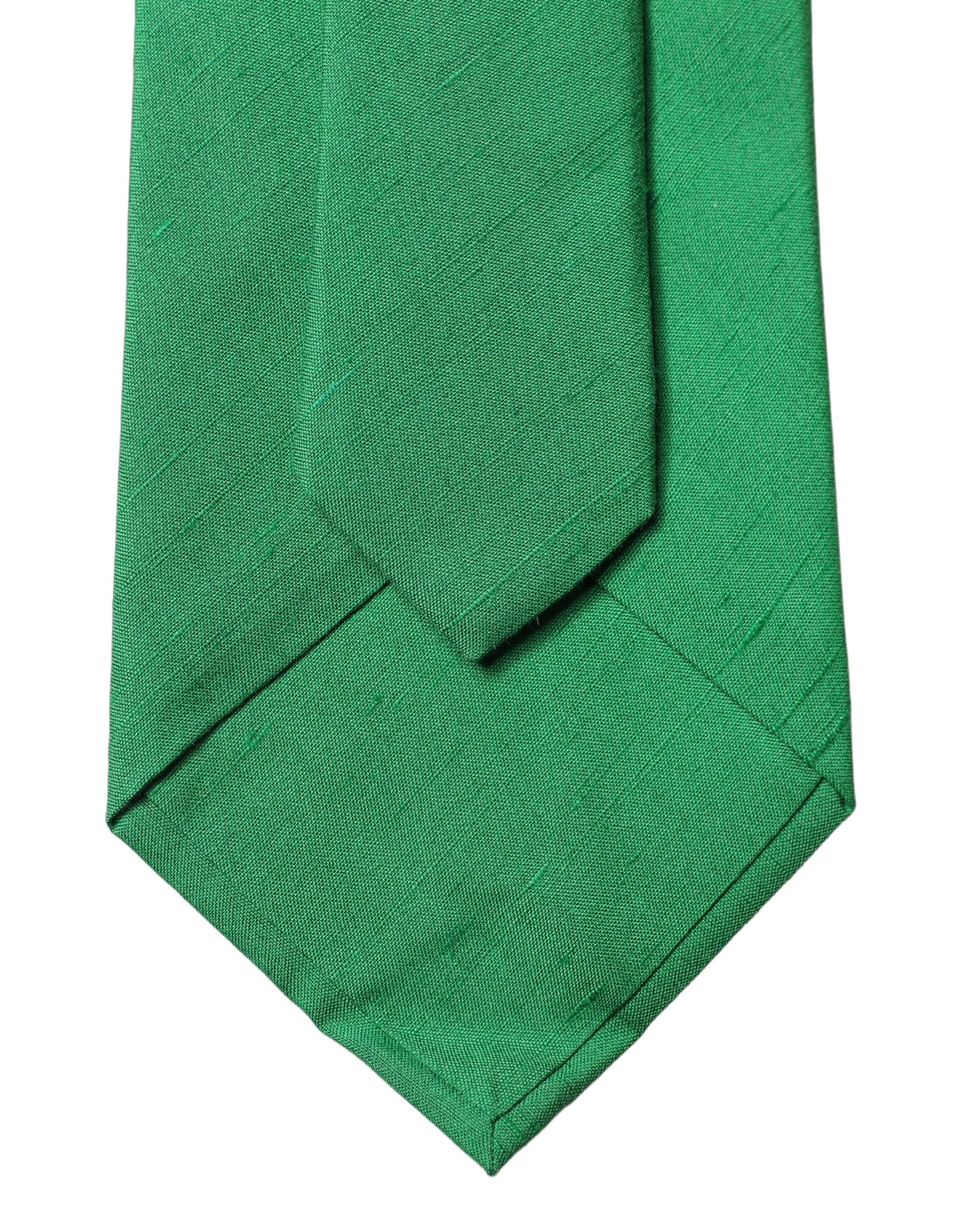 Dolce & Gabbana Green Solid Silk Cotton Adjustable Women Necktie Tie Dolce & Gabbana