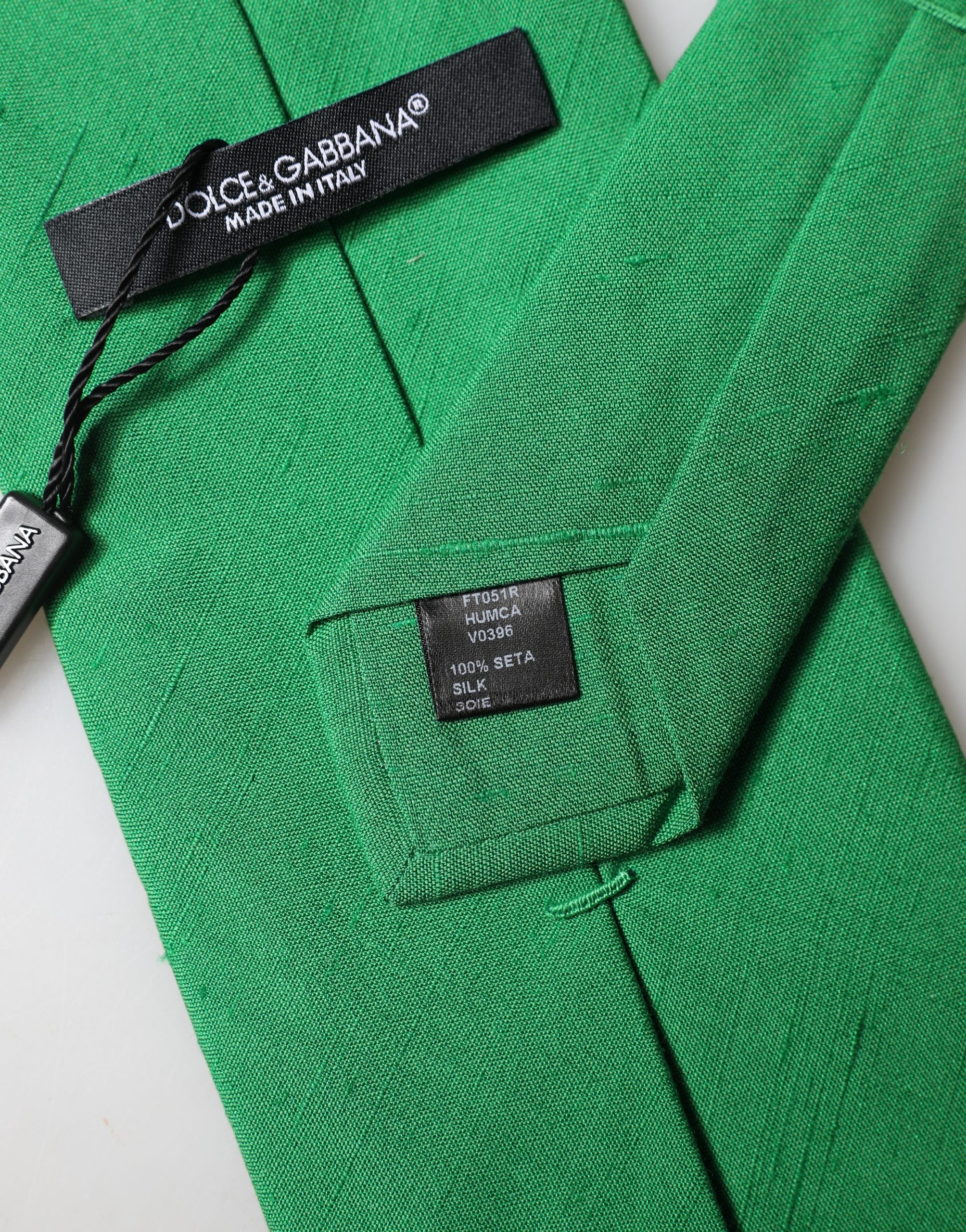 Dolce & Gabbana Green Solid Silk Cotton Adjustable Women Necktie Tie Dolce & Gabbana