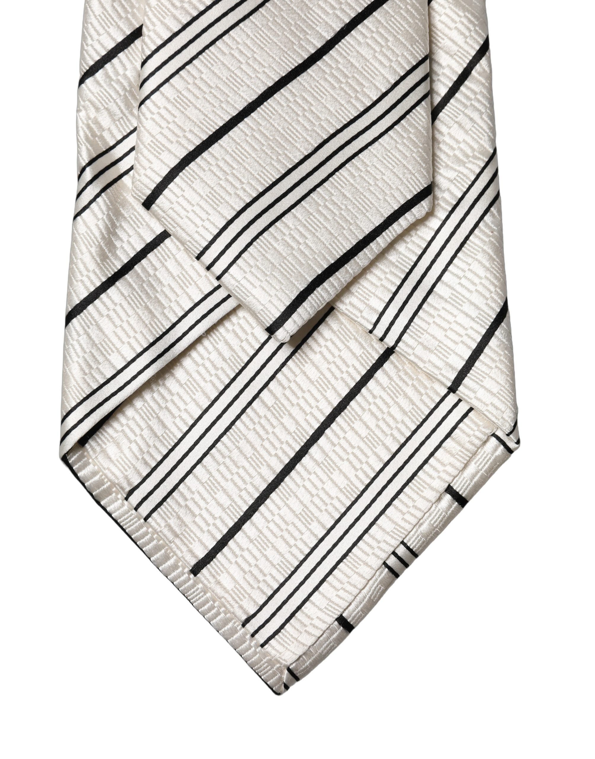 Dolce & Gabbana White Black Stripes Silk Adjustable Women Necktie Tie Dolce & Gabbana