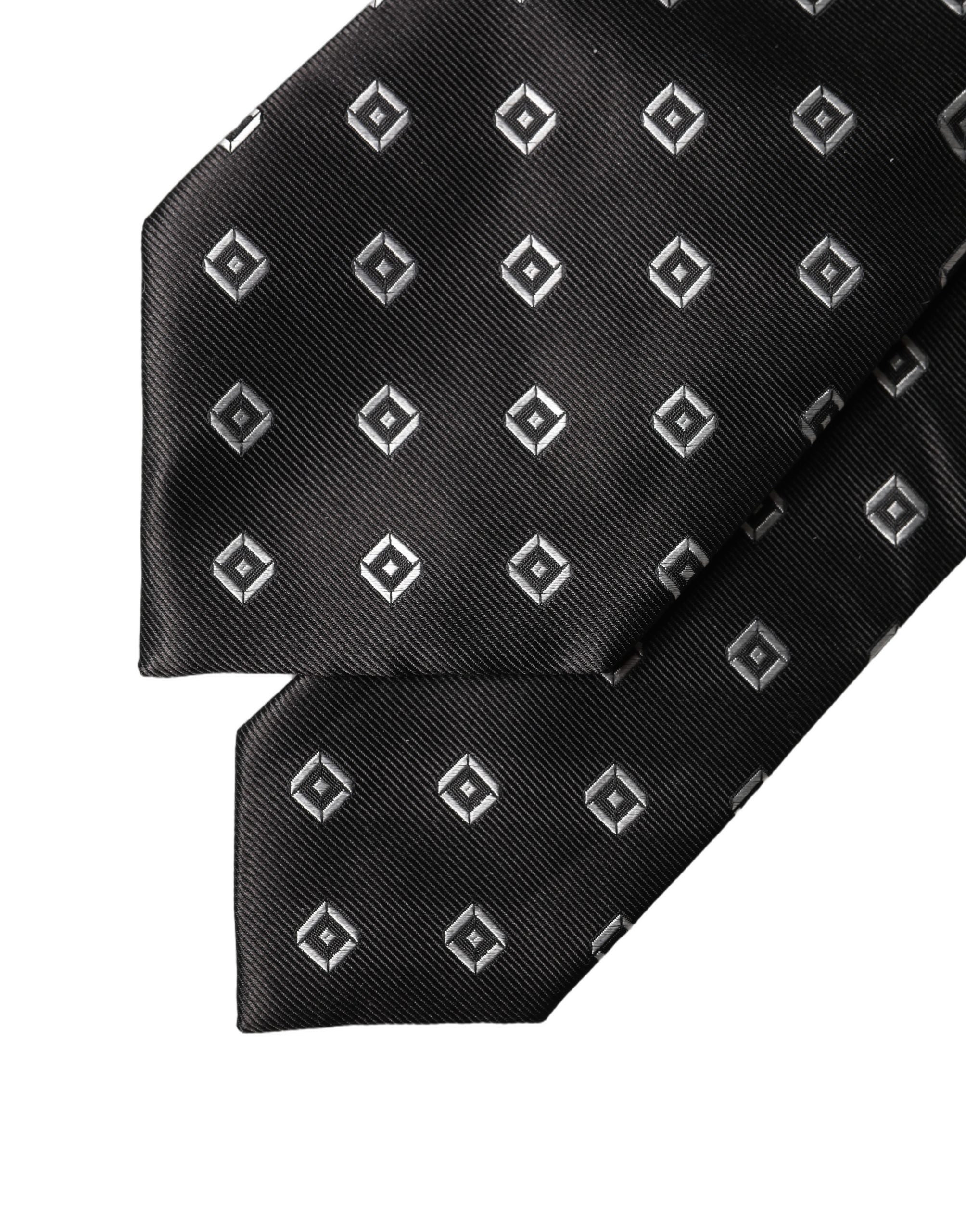 Dolce & Gabbana Black White Geometric Silk Adjustable Women Necktie Tie Dolce & Gabbana