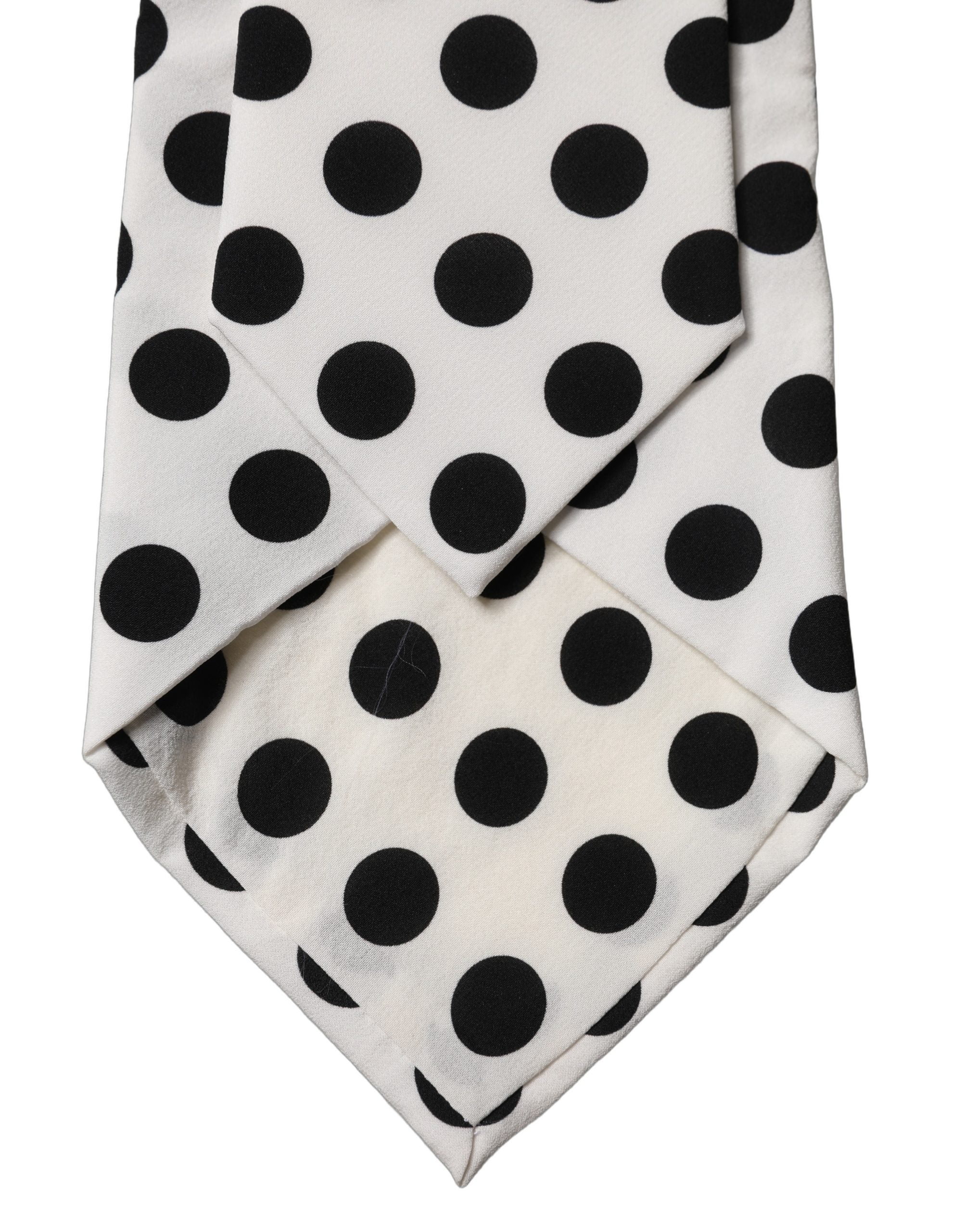 Dolce & Gabbana White Black Polka Dot Silk Adjustable Women Necktie Tie Dolce & Gabbana